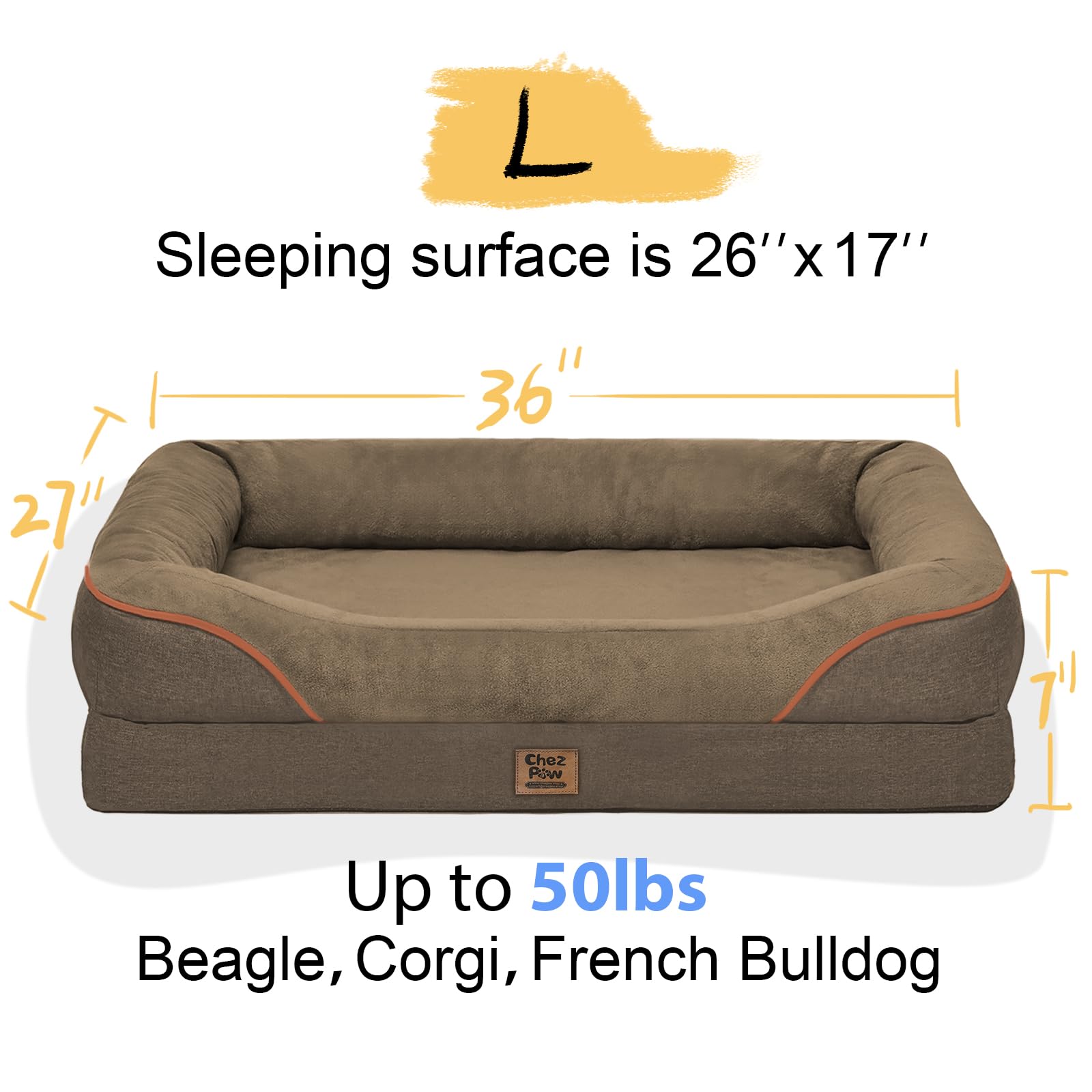 Washable Orthopedic Large Dog Bed - Big Dog Beds With Removable Waterproof Cover And Non-Slip Bottom Xl Large Pet Beds With Bols