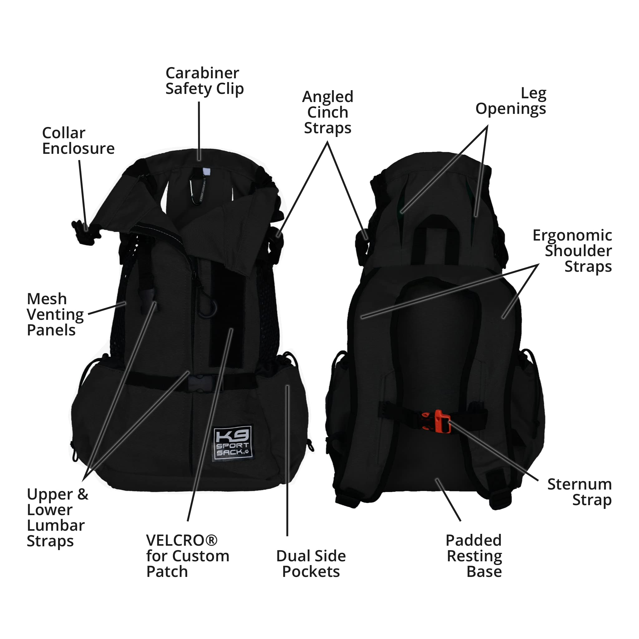 K9 Sport Sack | Dog Carrier Adjustable Backpack (Large, Air 2 - Jet Black)
