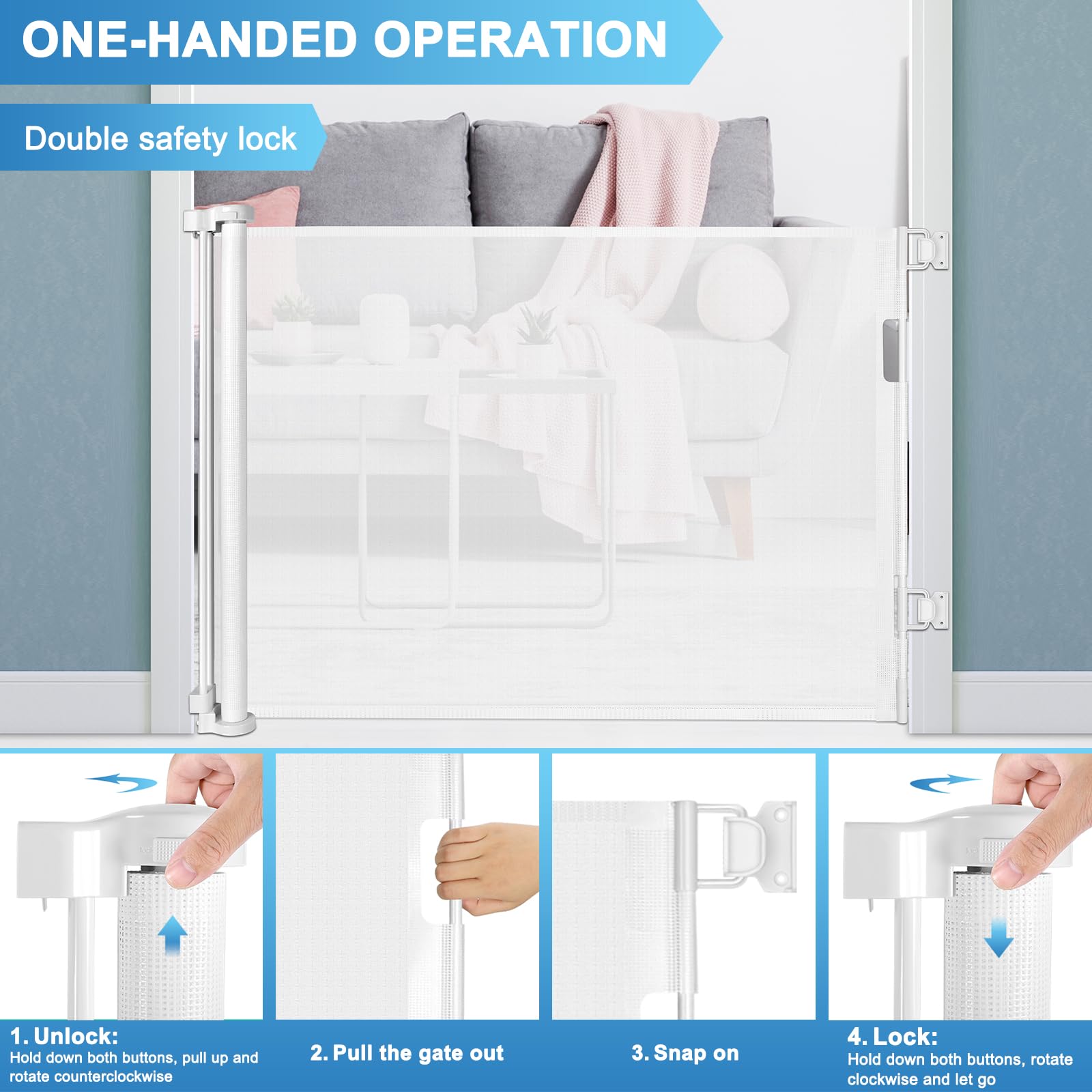 56 Inch Retractable Baby Gates for Doorways Retractable Dog Gate for Stairs Outdoor Retractable Gate Mesh Baby Gate Retractable