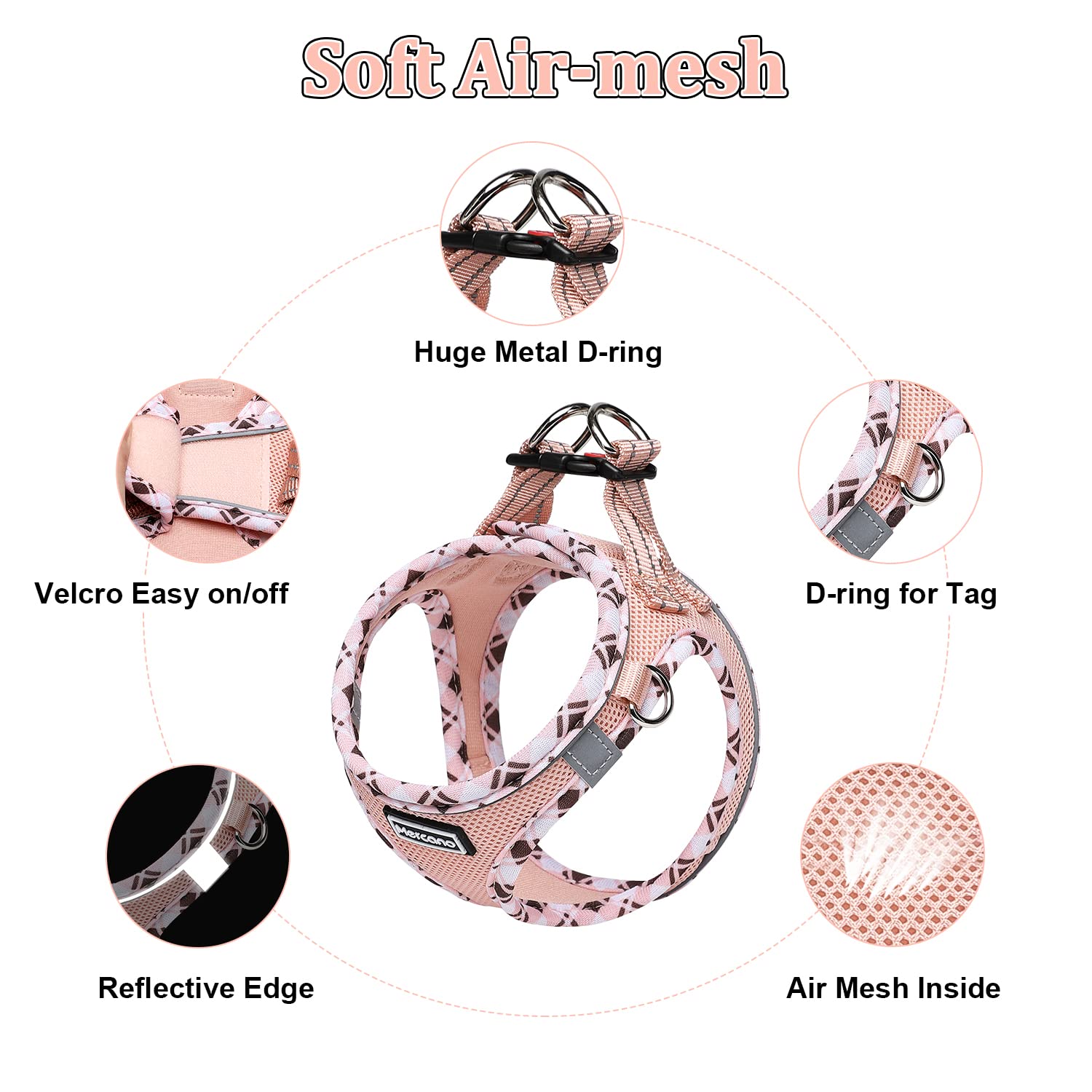 Mercano Soft Mesh Dog Harness and Leash Set, No-Chock Step-in Reflective Breathable Lightweight Easy Walk Vest Harnesses with Sa