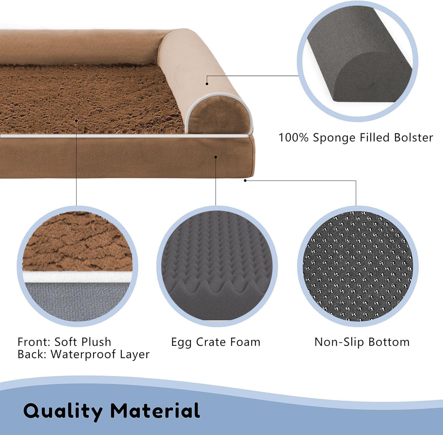 Western Home Orthopedic Dog Beds For Large Dogs, Foam Pet Sofa With Waterproof Lining, Removable Washable Cover And Nonskid Bott
