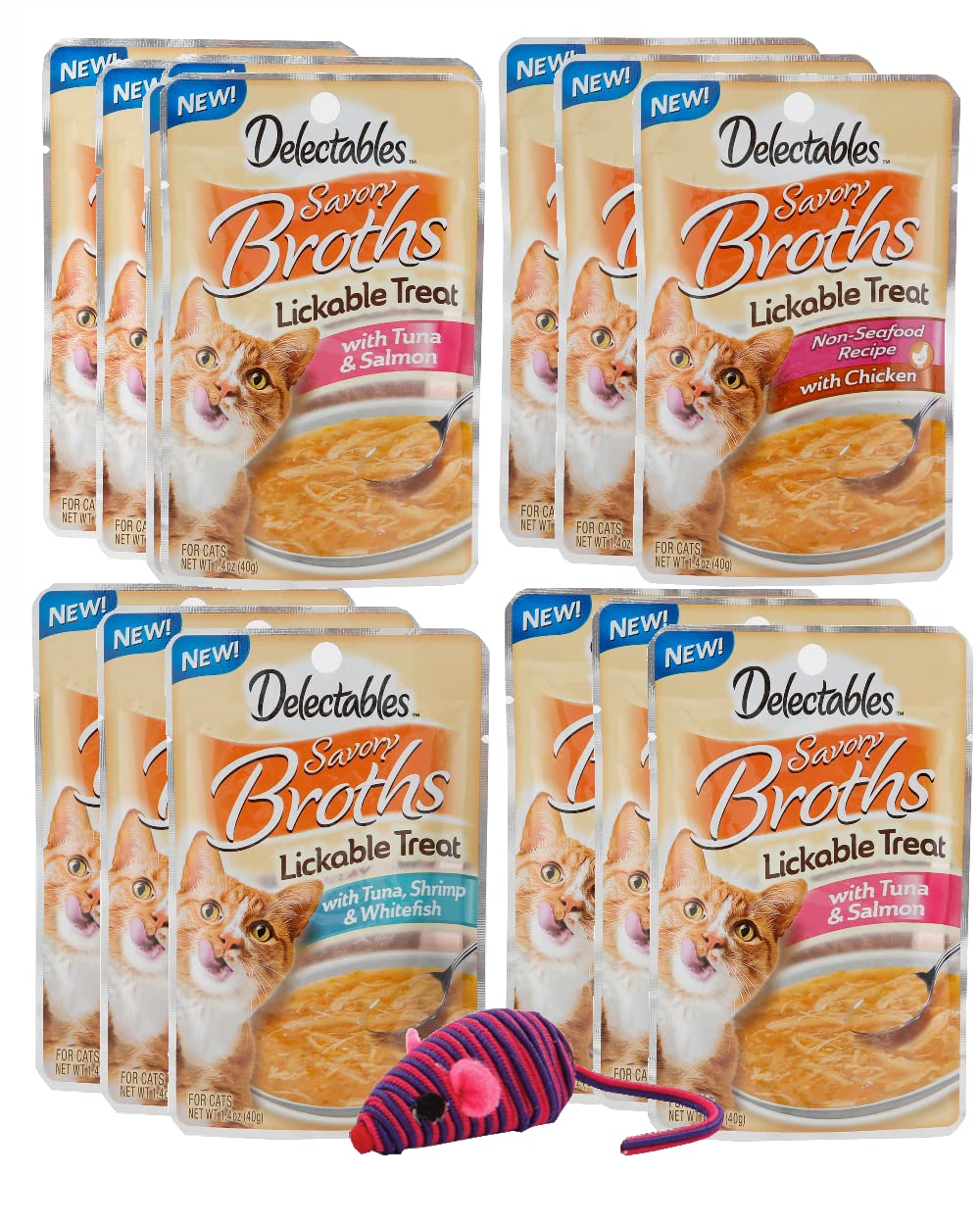 Hartz Delectables Savory Lickable Bundle Broths Assorted Pack Of 12 (3 Of Each)