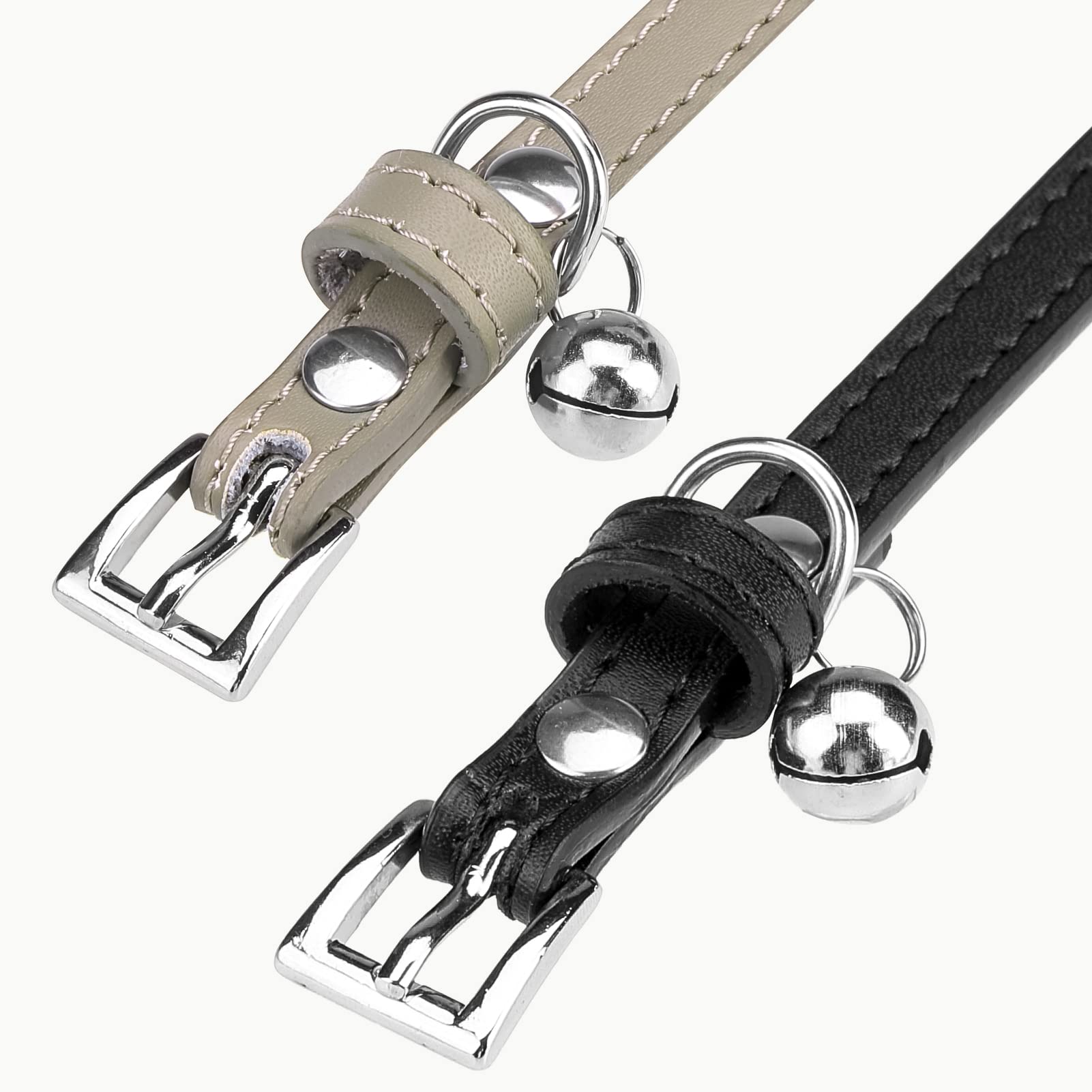 Pupteck 2 Pcs Soft Leather Cat Kitten Collar-Orange, Purple, Black, Khaki, Pink, Blue