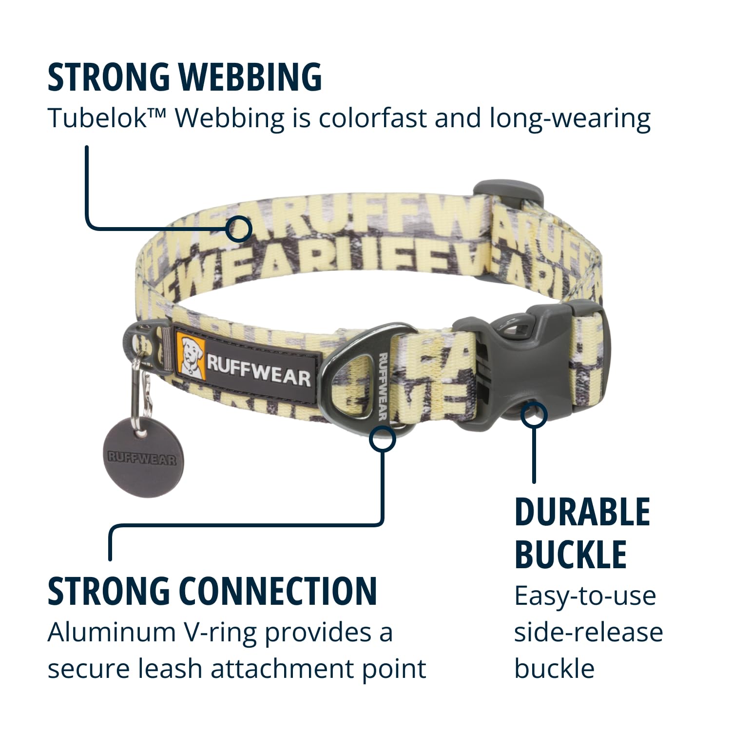 Ruffwear, Front Range Dog Collar, Durable And Comfortable Collar For Everyday Use, Mountains Logo, 14''-20''