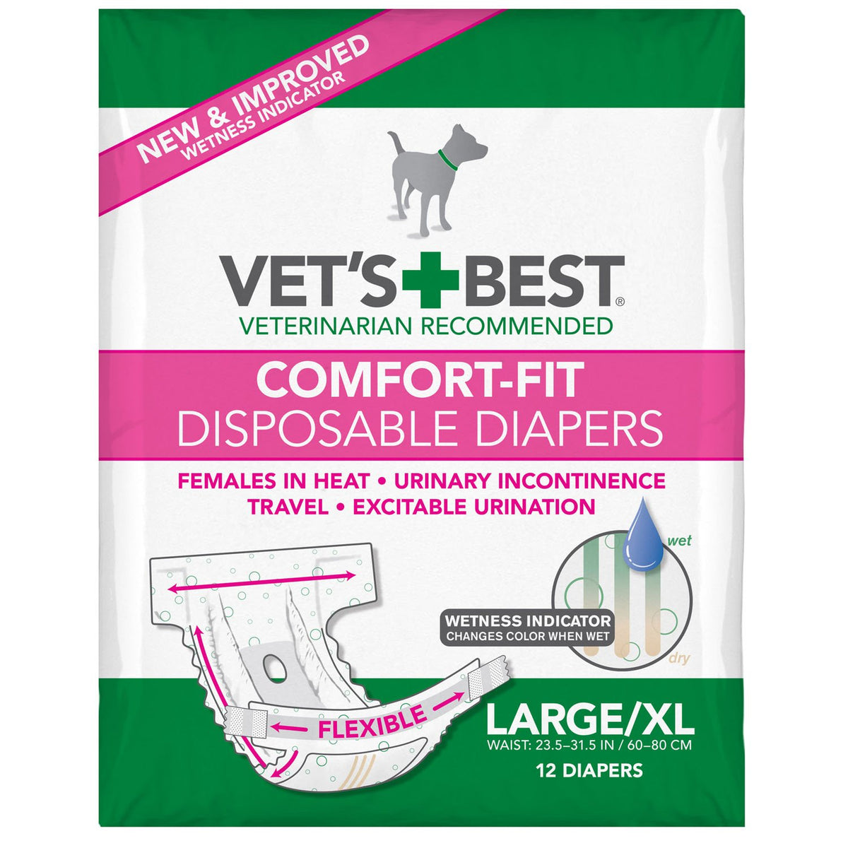 Vet'S Best Comfort Fit Dog Diapers | Disposable Female Dog Diapers | Absorbent With Leak Proof Fit