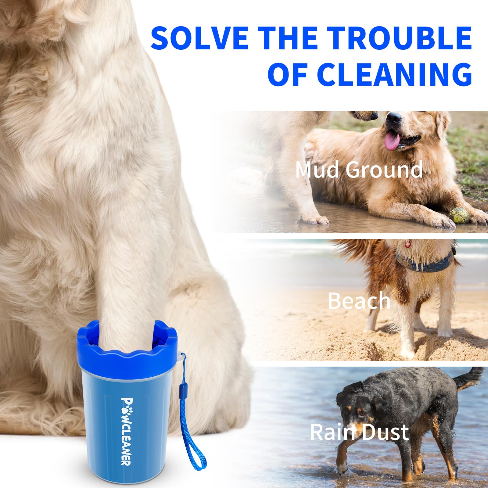 Dog Paw Cleaner For Dogs, (With 3Pcs Absorbent Towels & Adjustable Bath Brush) Dog Paw Washer, Pet Foot Cleaner (Deep Blue, Medi