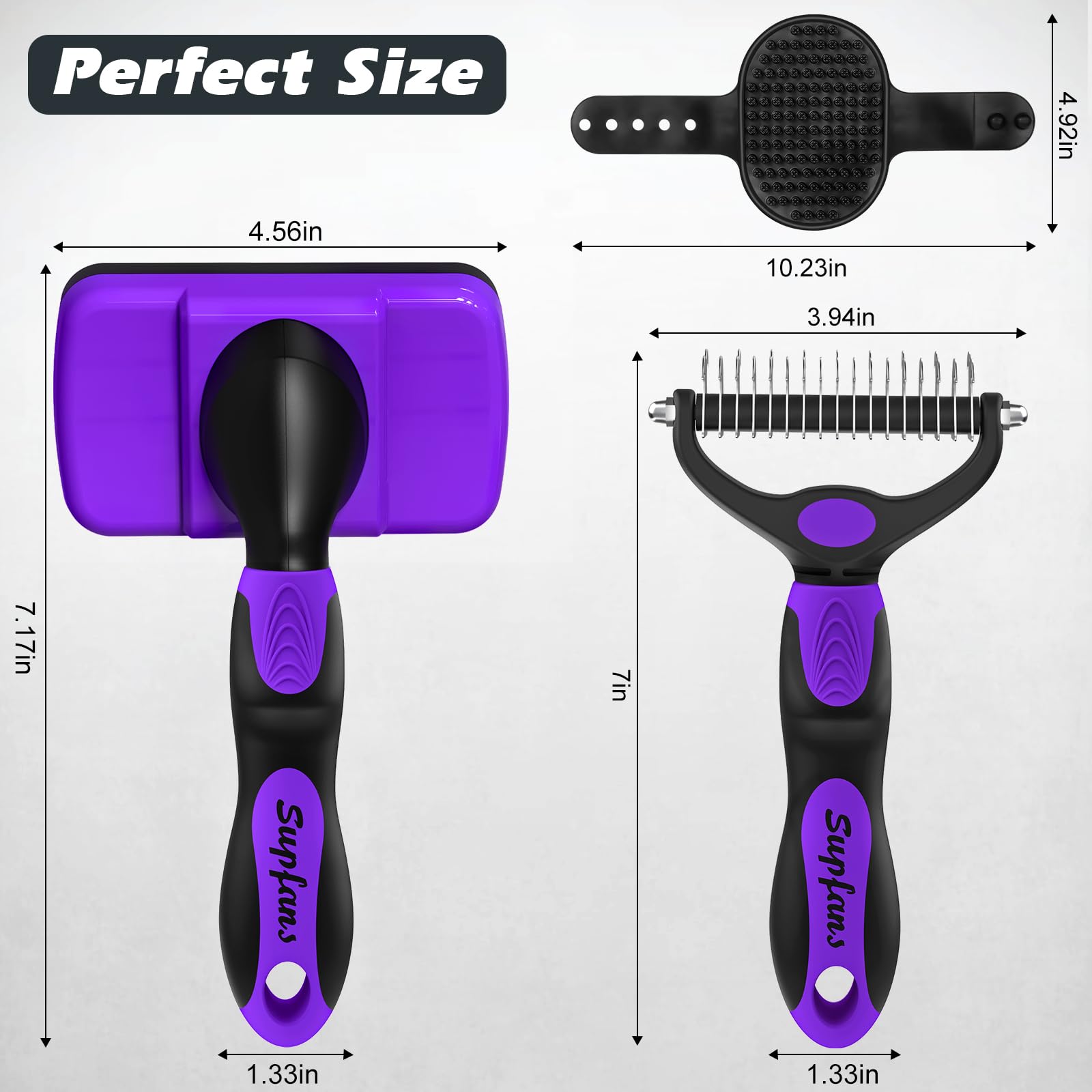 Augwind 3Pcs Dog Brush I Dog Brush For Shedding I Deshedding Dog Brush I Dog Bath Brush I Slicker Brush For Dogs I Dog Comb I Premium Pet Supplies (Purple Black)