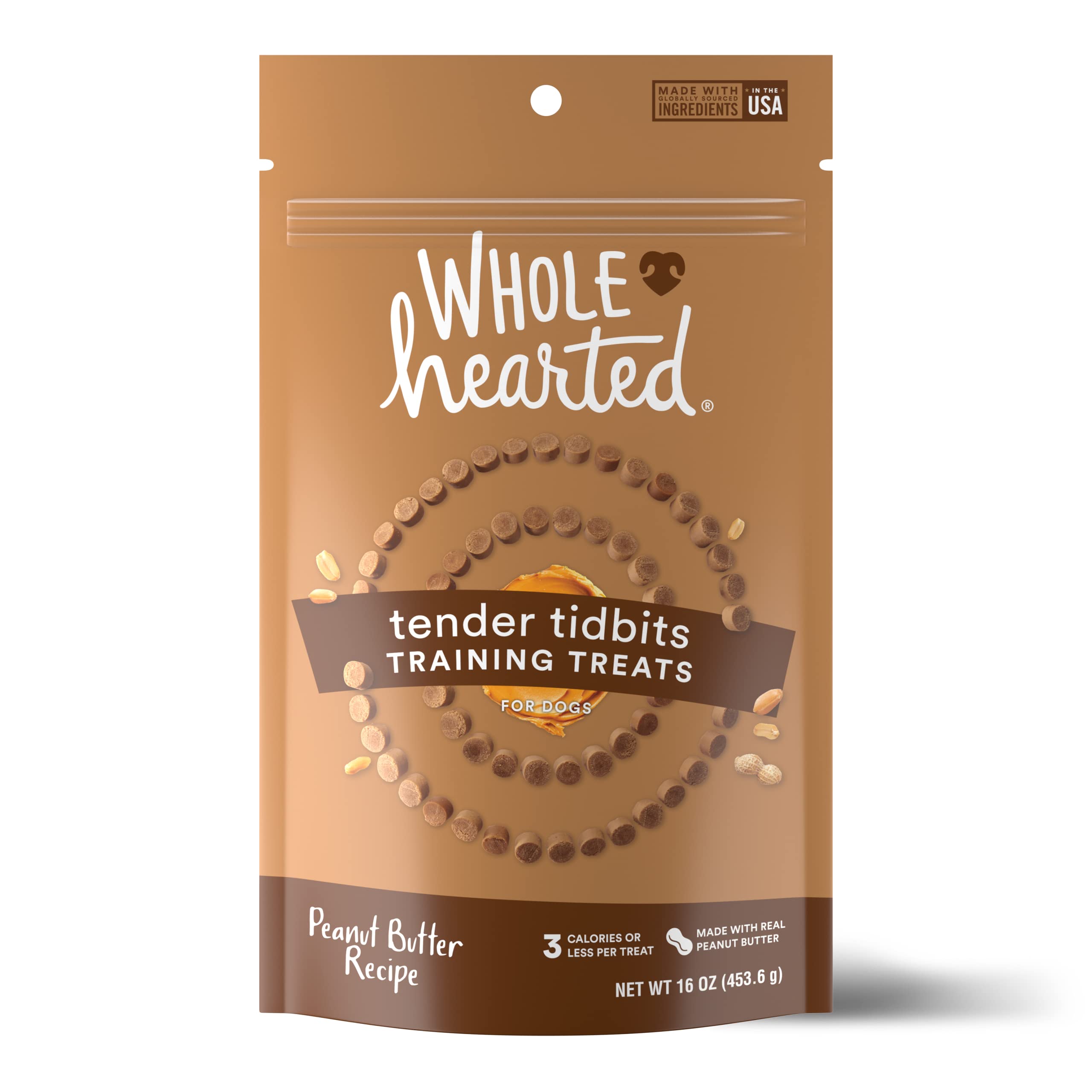 WholeHearted Grain-Free Tender Tidbits Peanut Butter Recipe Dog Training Treats 16 oz.