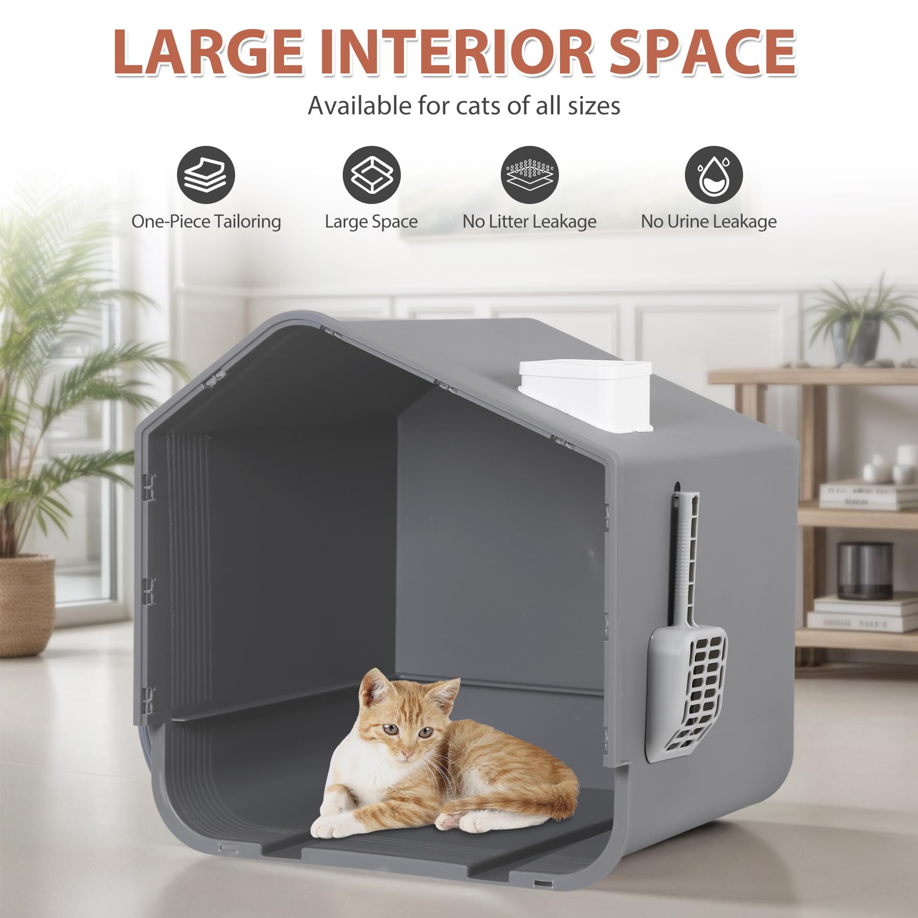 Extra Large Enclosed Cat Litter Box With Mat And Litter Scoop, Odorless Toilet Anti-Splashing Kitty Litter Pan Covered Hooded Ca