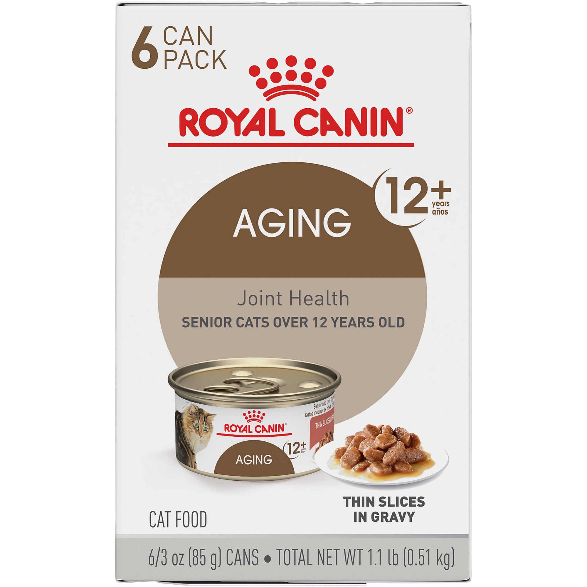 Royal Canin Aging 12+ Thin Slices in Gravy Canned Cat Food, 3 Oz Can (6-Pack)