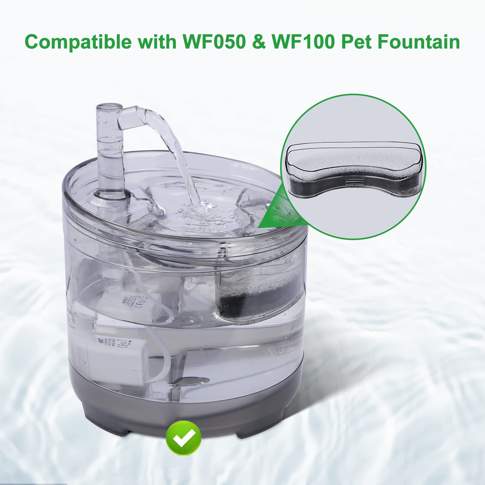 BFLICROY 8 Pcs Pet Water Fountain Filters for WF050 & WF100 Cat Fountain, Cat Fountain Filter Replacement, Triple Filtration Cat