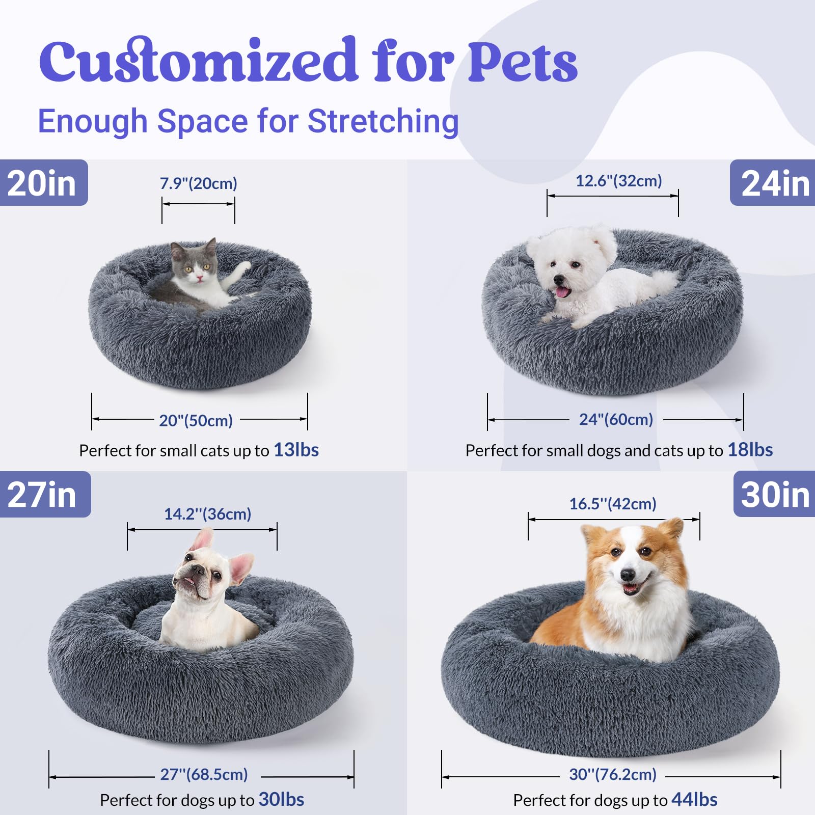 Rabbitgoo Cat Beds For Indoor Cats, 20 Inches Cat Bed Machine Washable, Fluffy Round Pet Bed Non-Slip, Calming Soft Plush Donut