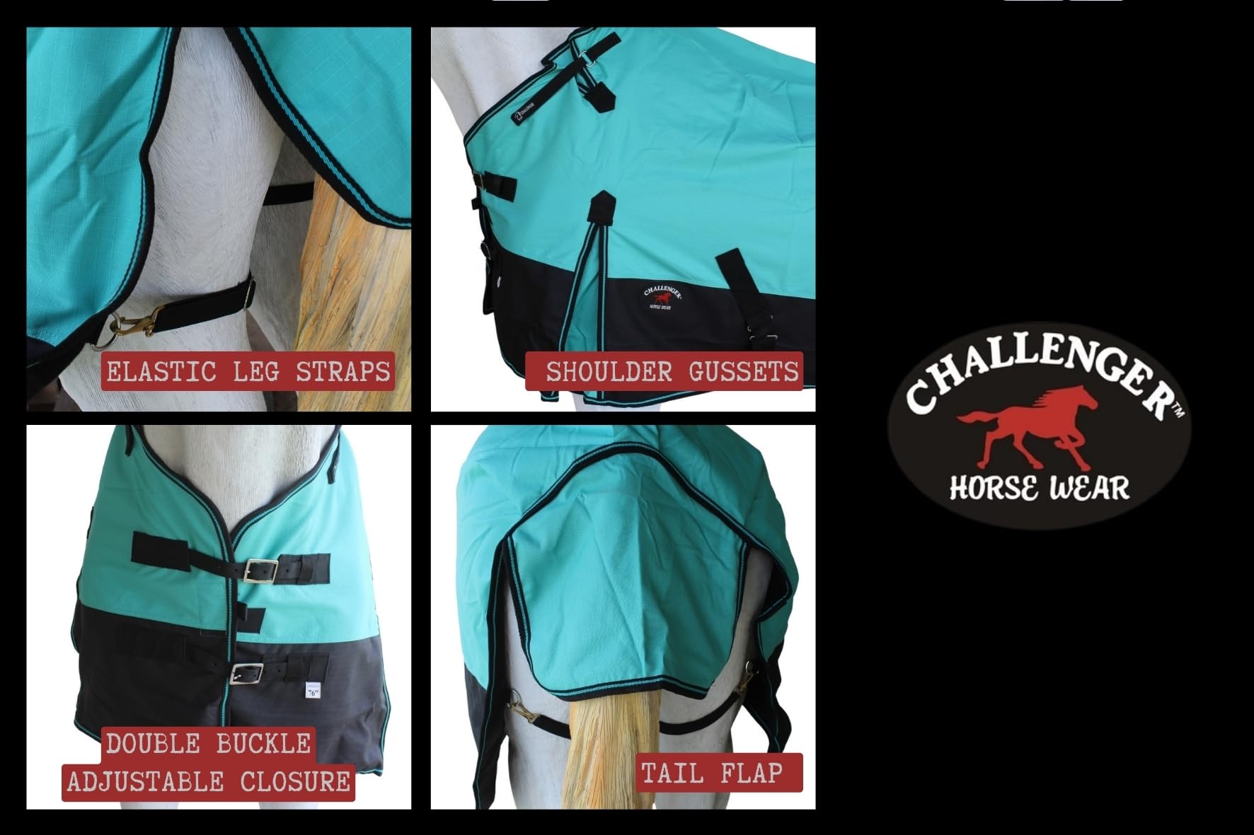 Challenger 66'' 1200D Turnout Waterproof Rain Horse Sheet Light Winter Blanket 367Lg