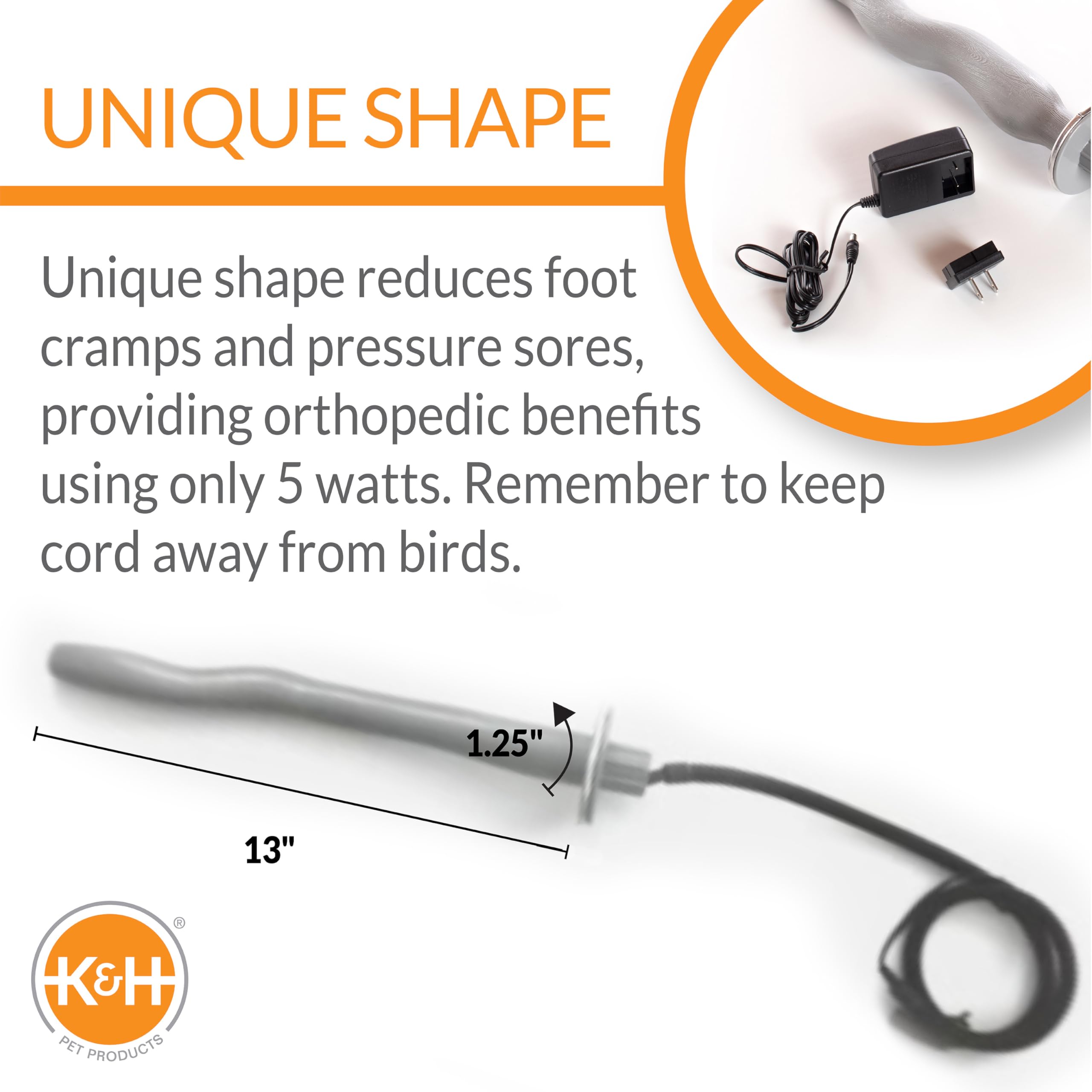 K&H Pet Products Heated Bird Perch, Gray Medium 1.25 x 13 Inches - Ideal for Comfort and Warmth for Your Feathered Friends