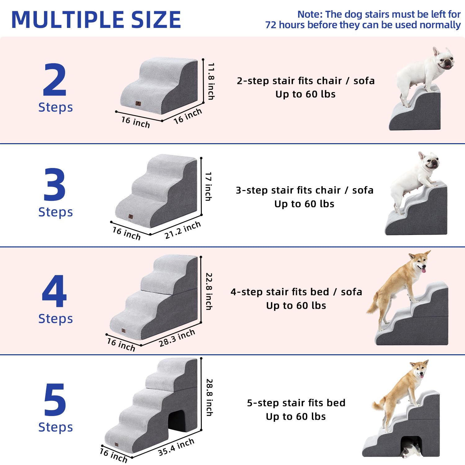Pettycare Dog Stairs Ramp For High Beds And Couch,Curved Dog Steps For Small Pets, Pet Stairs Non-Slip Balanced Portable Puppy R