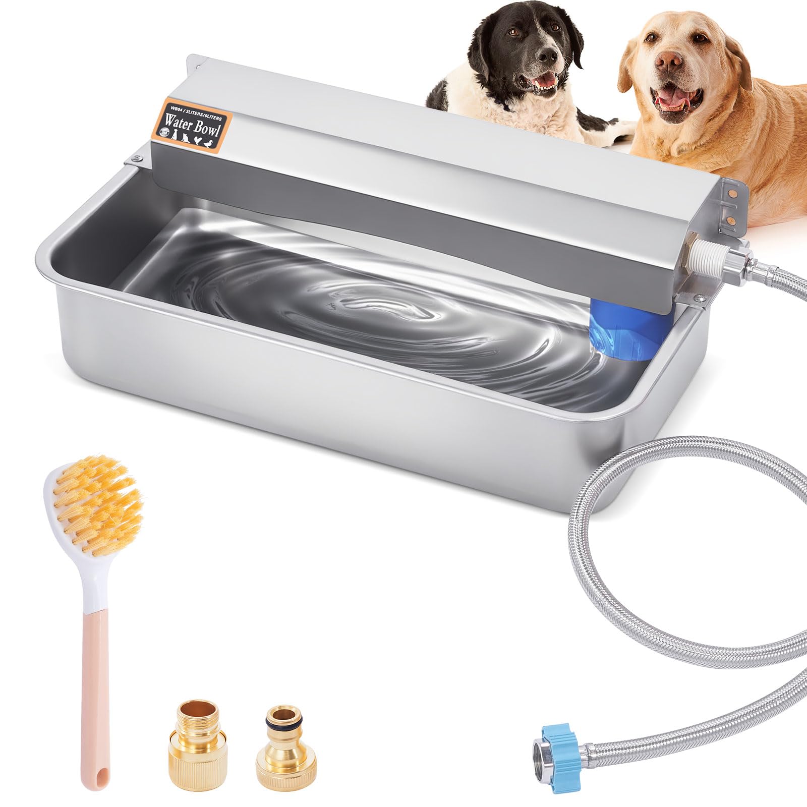 Automatic Water Dispenser for Dog, 6L Dog Water Bowl Dispenser, Large Stainless Steel Indoor/Outdoor Water Feeder Suitable for D