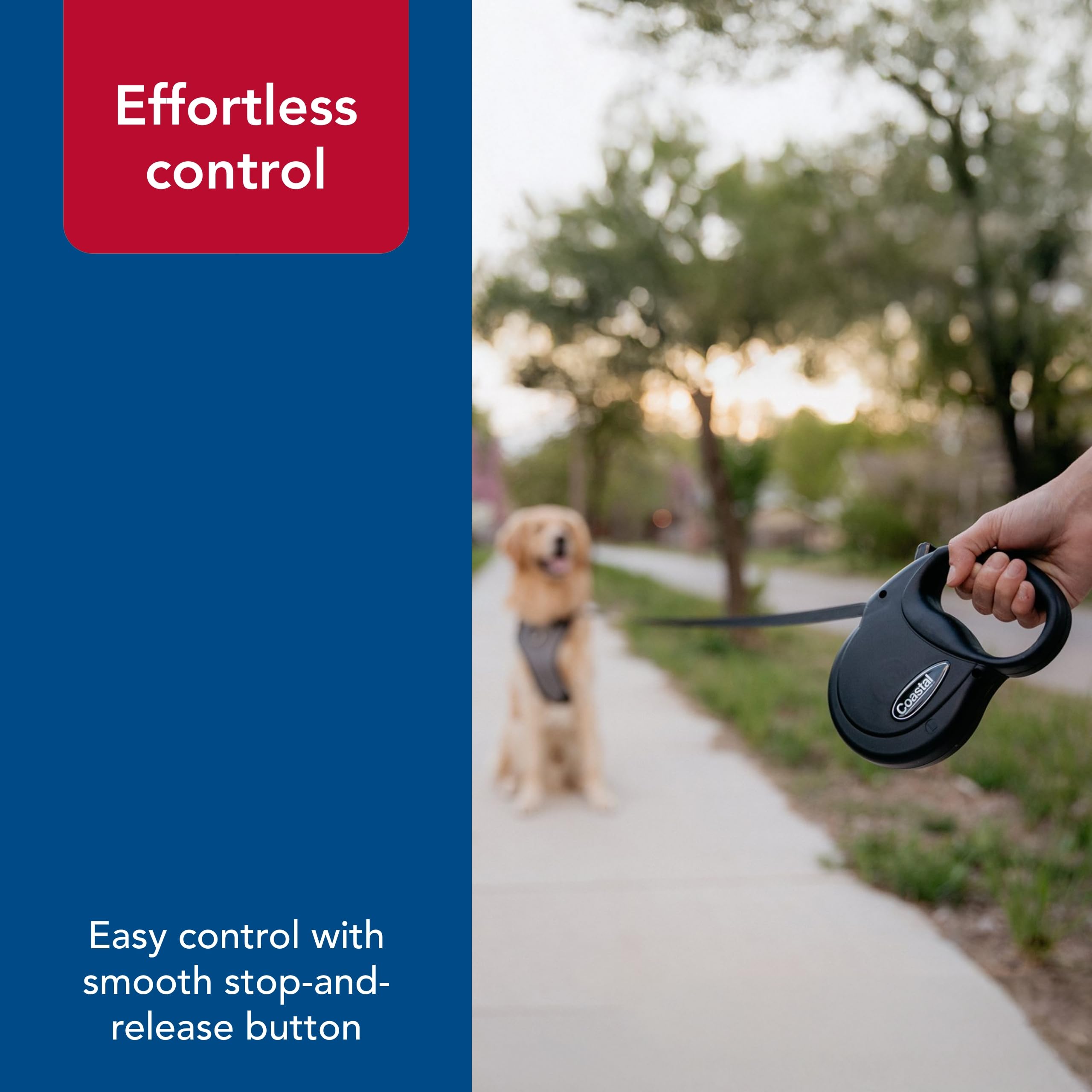 Coastal Pet Power Walker Dog Retractable Leash - Reflective Dog Leash - Stop-And-Release Control Button - Comfort Grip Handle -