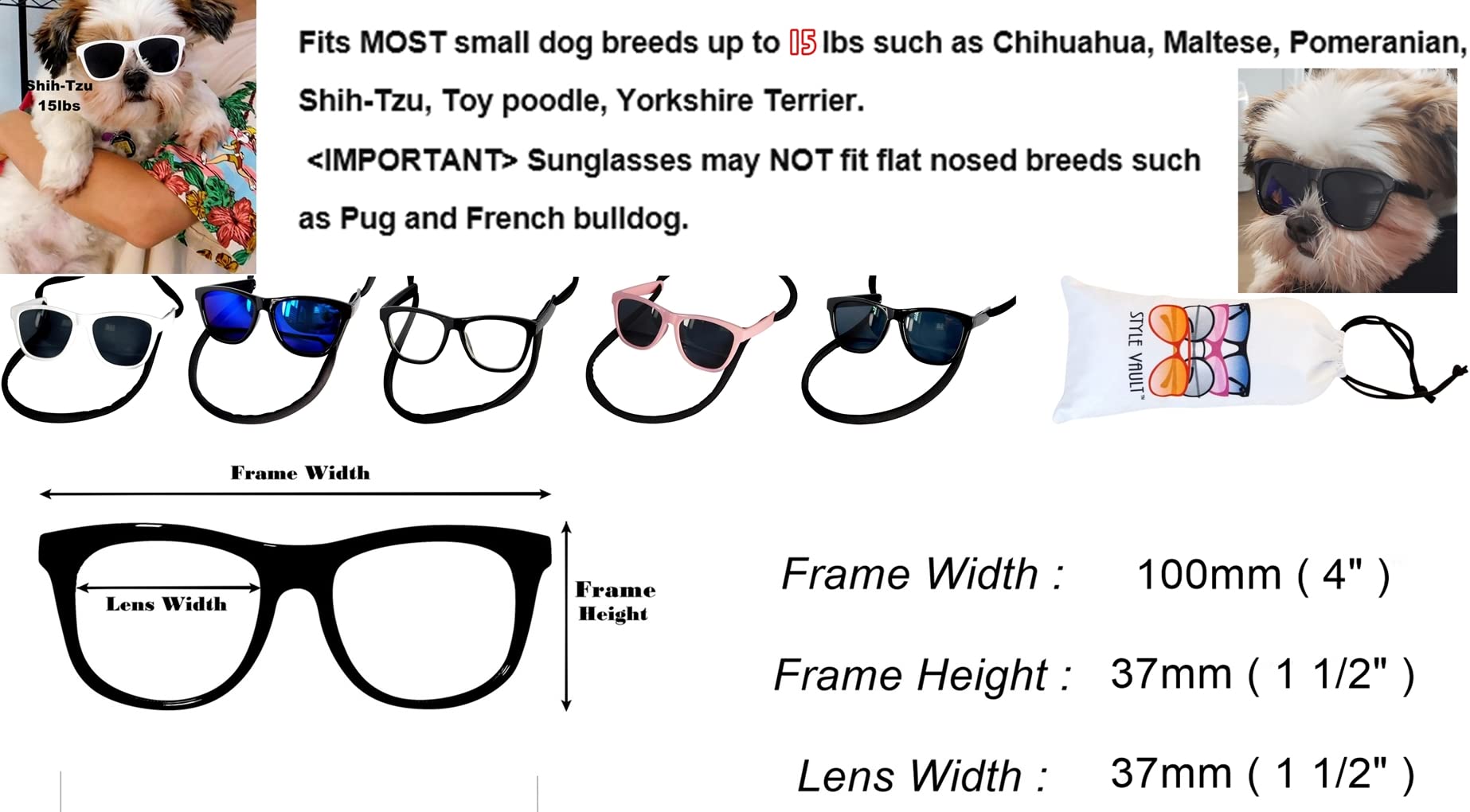 G015 Dog Small Breed Up To 15Lbs Pet Cat Costume Clear Lens Tiny 80S Retro Glasses (Black-Clear Lens)