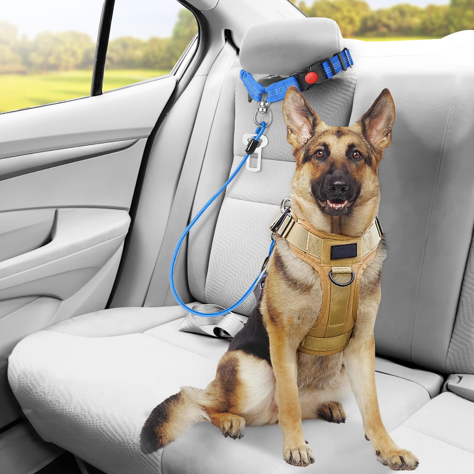 Chzuober Chew Proof Dog Car Seat Belt, 2 In 1 Steel Cable Dog Car Accessories Headrest Restraint Dog Seat Belt For Medium Large