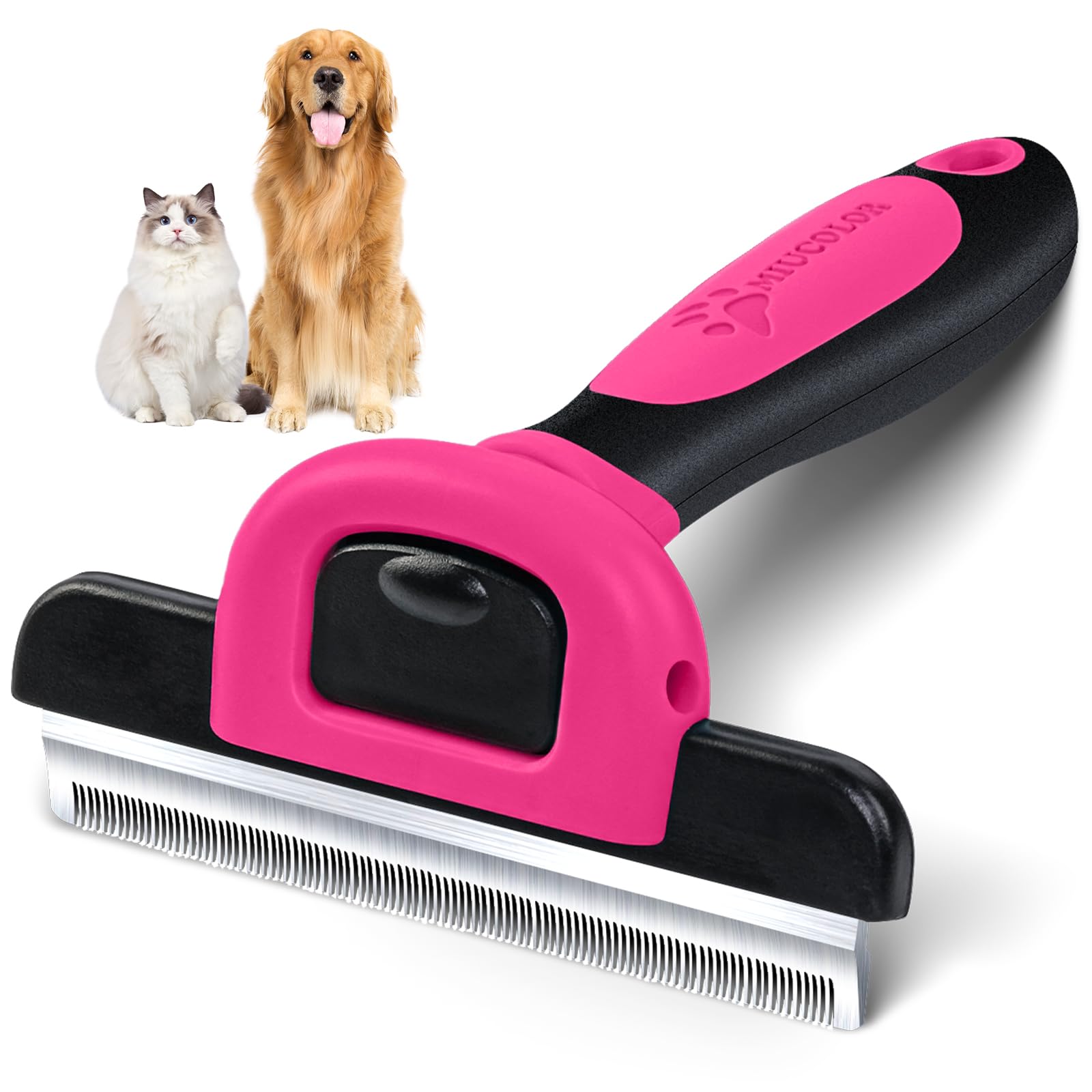 Miu Color Pet Grooming Brush, Deshedding Tool For Dogs & Cats, Effectively Reduces Shedding By Up To 95% For Short Medium And Long Pet Hair, Hot Pink