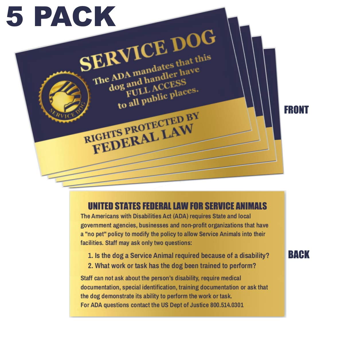 Service Dog Leash - Service Dog Collar Tag - Five Service Dog Federal Law Handout Cards