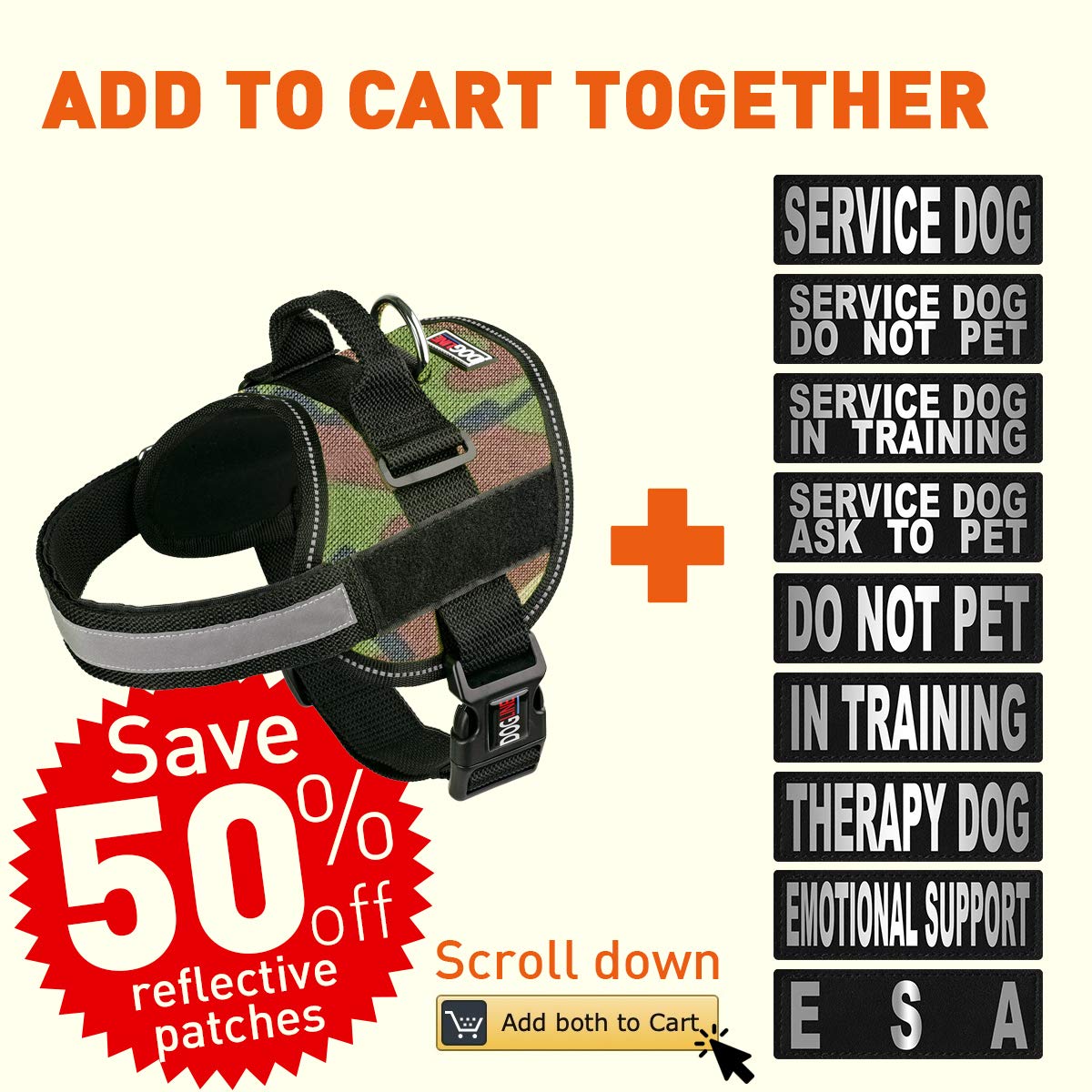 Dog Harness, Reflective No-Pull Adjustable Vest With Handle For Walking, Training, Service Breathable No - Choke Harness For Small, Medium Or Large Dogs Room For Patches Girth 36 To 46 In Green Camo