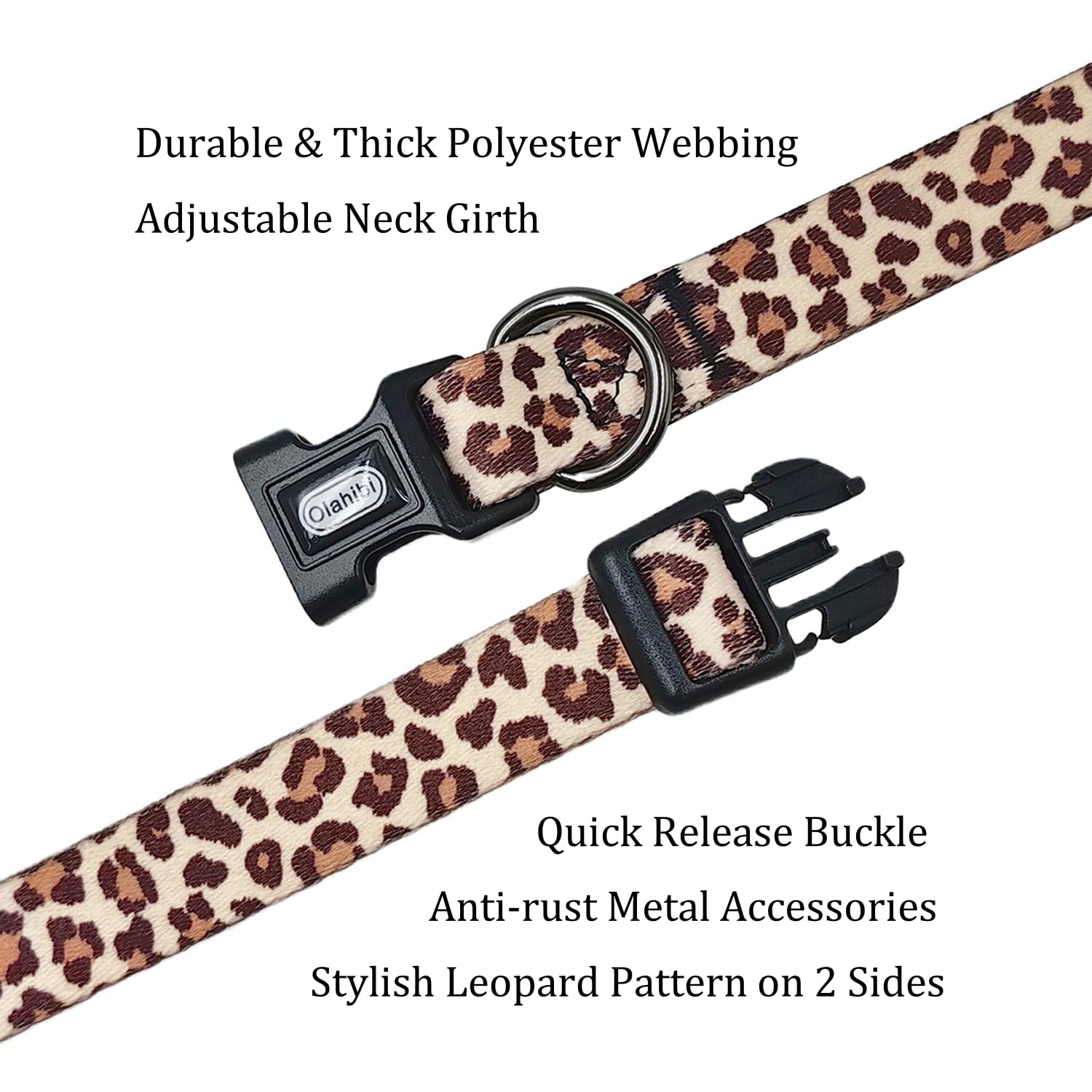 Olahibi Basic Dog Collar, Leopard Pattern, Polyester Material, 4 For Small Medium Large Dogs.(Xs, Light Coffee Leopard)