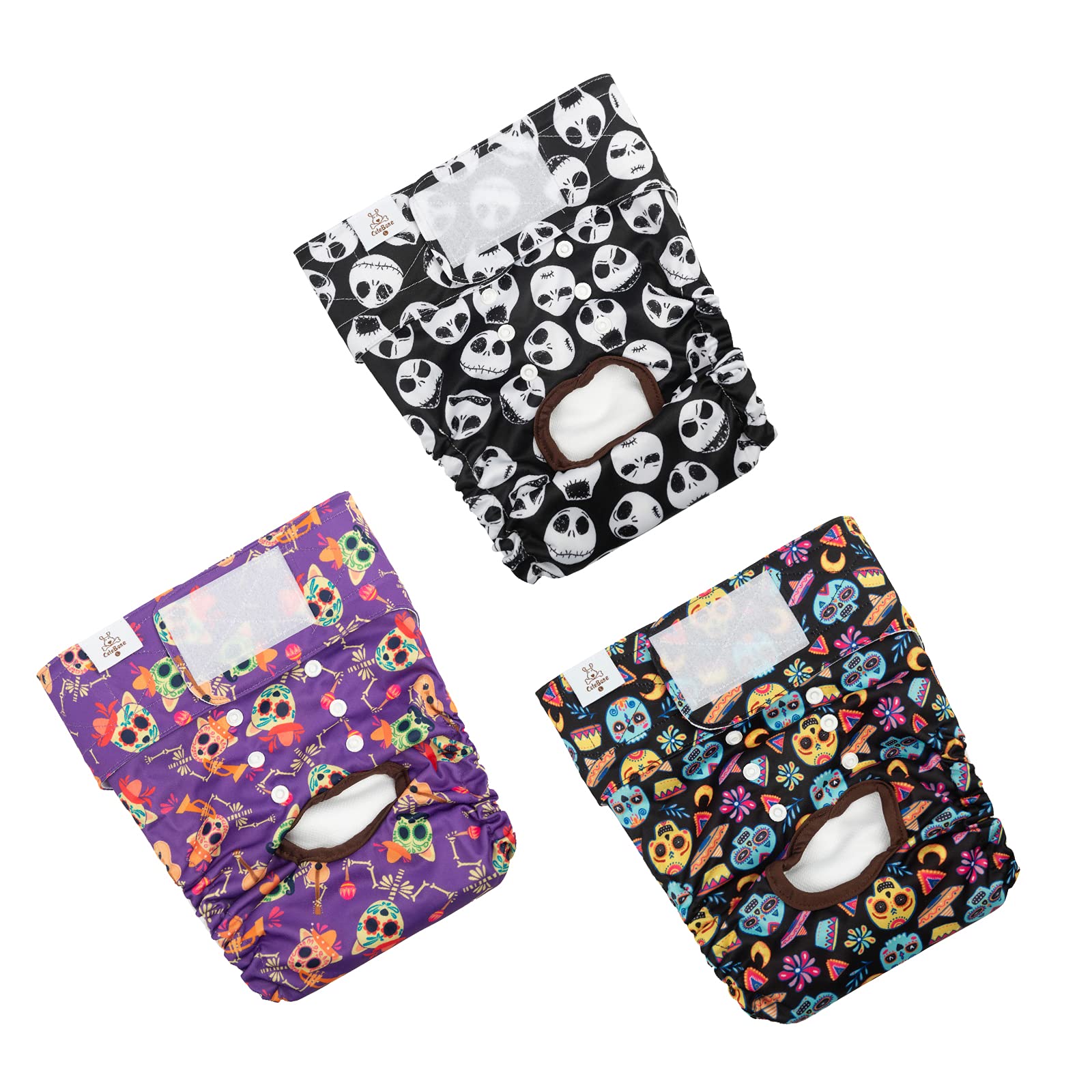 Cutebone Reusable Halloween Dog Diapers Female 3 Pack Washable Puppy Pants For Doggie Heat Period D41L