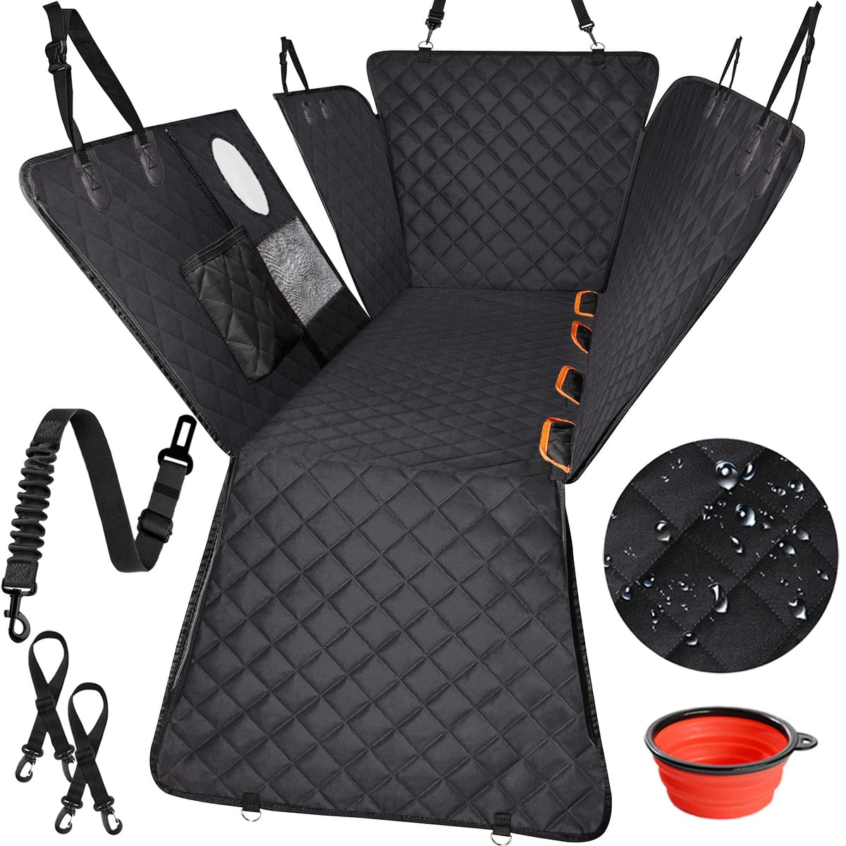 Famstar Dog Car Seat Cover For Back Seat 100% Waterproof Durable 600D 6-Layer Scratchproof Nonslip Pet Dog Seat Cover With Mesh Window For Dog Hammock For Car Trucks And Suv(54'X58'-Hi, Black)