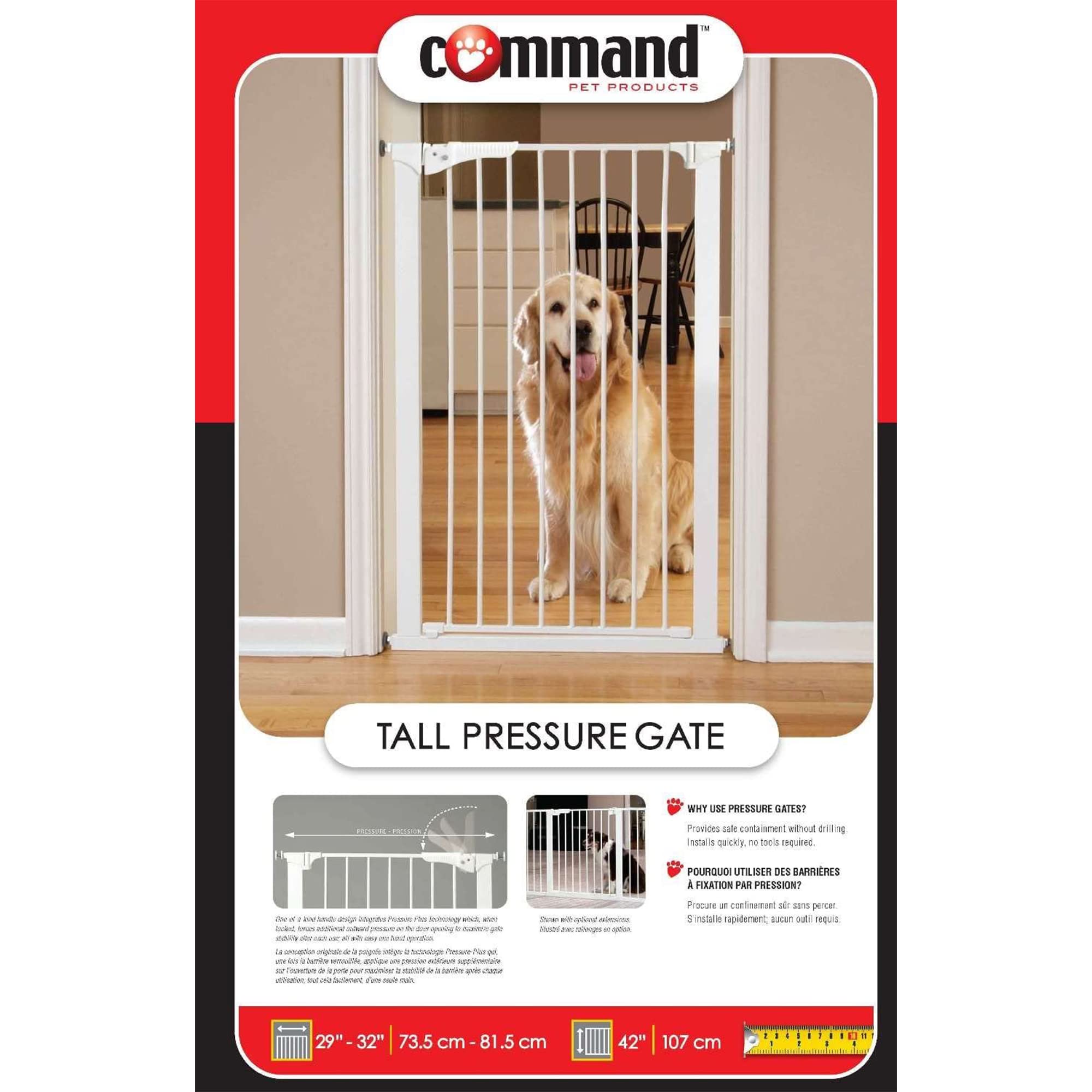 Command Pet Tall Pressure Gate, 42' H/29-32' W, White (Pg5142)