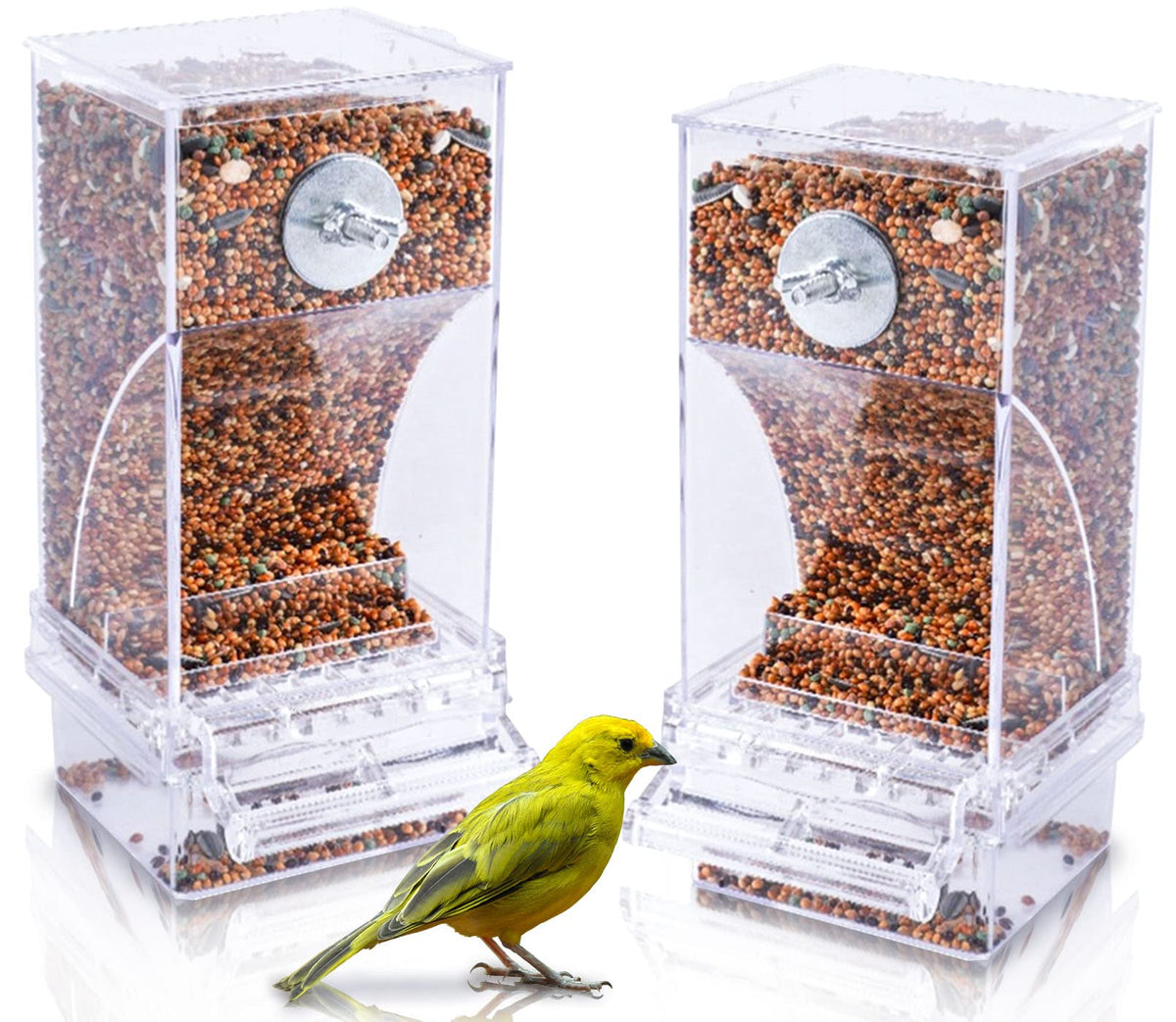 Hamiledyi No Mess Bird Cage Feeder 2Pack Automatic Parrot Seed Feeders With Perch Acrylic Transparent Seed Food Container Cage Accessories For Small And Medium Lovebirds Parakeets