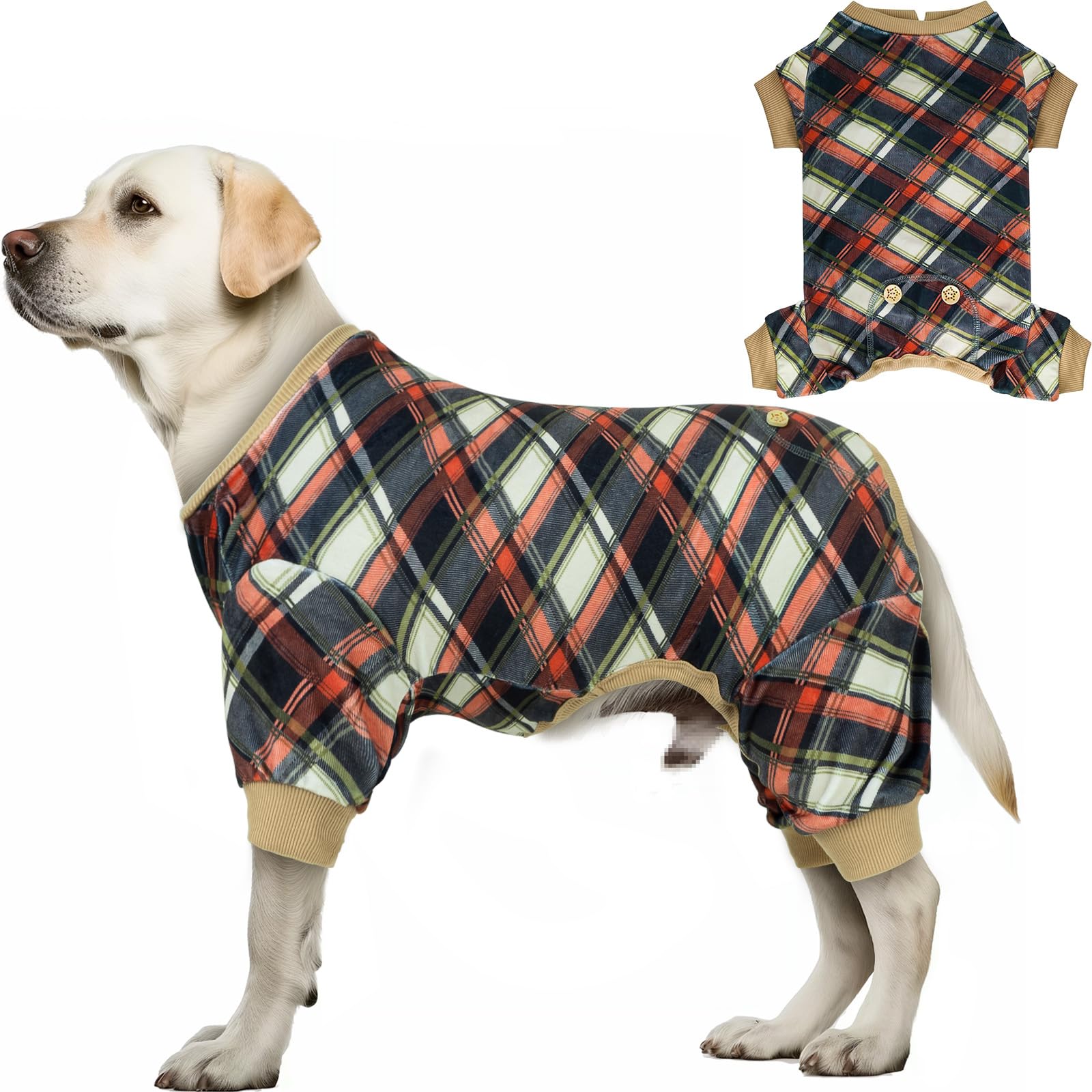 Kyeese Dog Pajamas Large Sized Dog Stretchy Onesie Lightweight Pjs Soft Coat Comfy Pet Clothes Velvet Jammies, Khaki, Xxx-Large