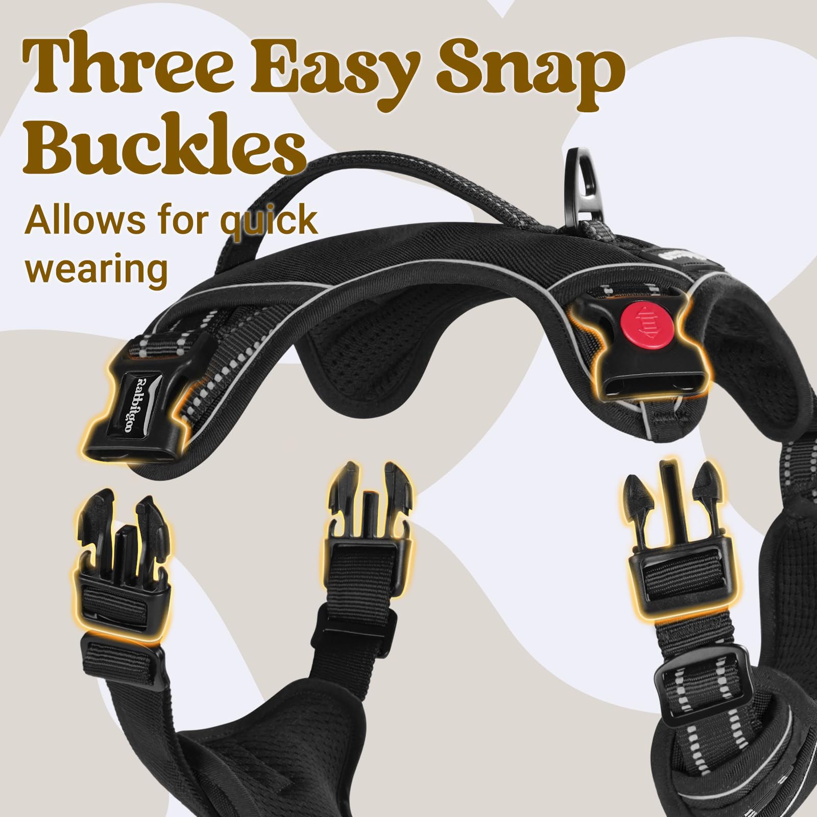 rabbitgoo Dog Harness for Large Dogs, No Pull Pet Harness with Soft Padded Handle, Adjustable Reflective Vest with 3 Buckles, Ea