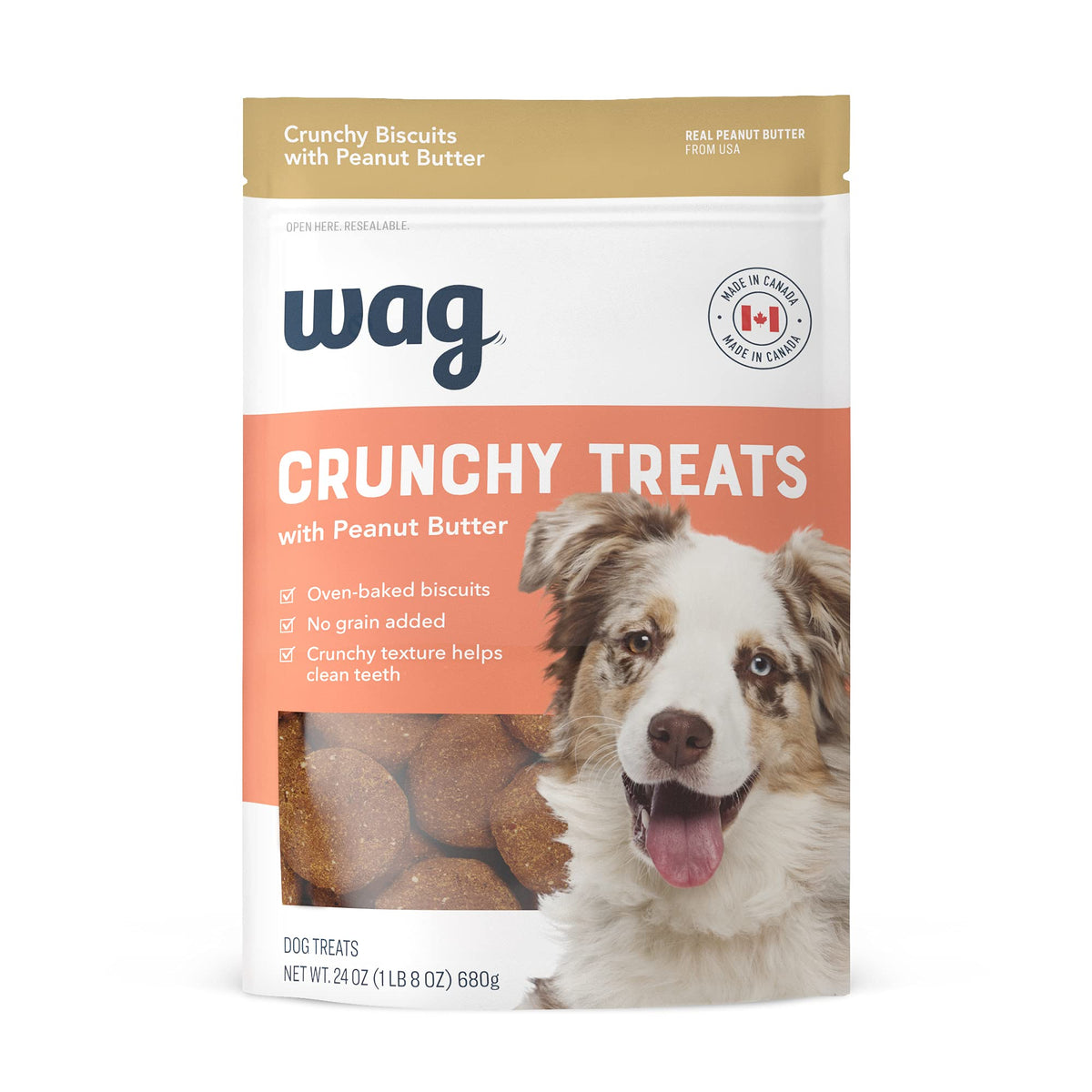 Amazon Brand - Wag Baked Biscuits Crunchy Dog Treats - Peanut Butter (24 Oz)