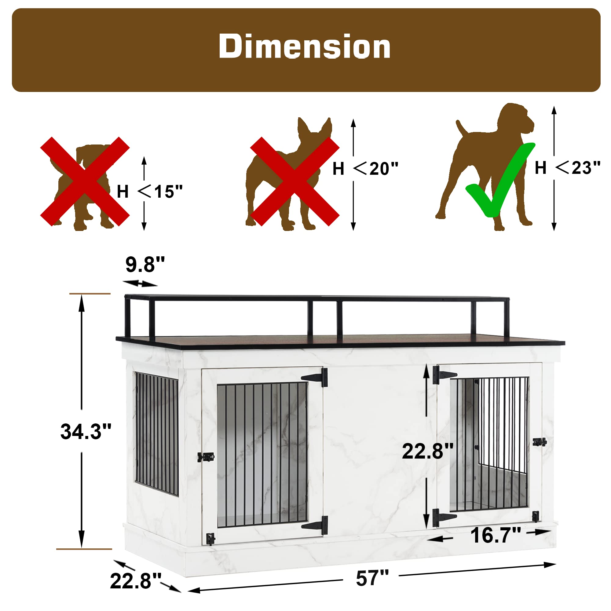 MCombo Large Dog Crate Furniture TV Stand, Wooden Pet Kennel with Double Doors, Indoor Furniture Style Dog House End Table, 1861