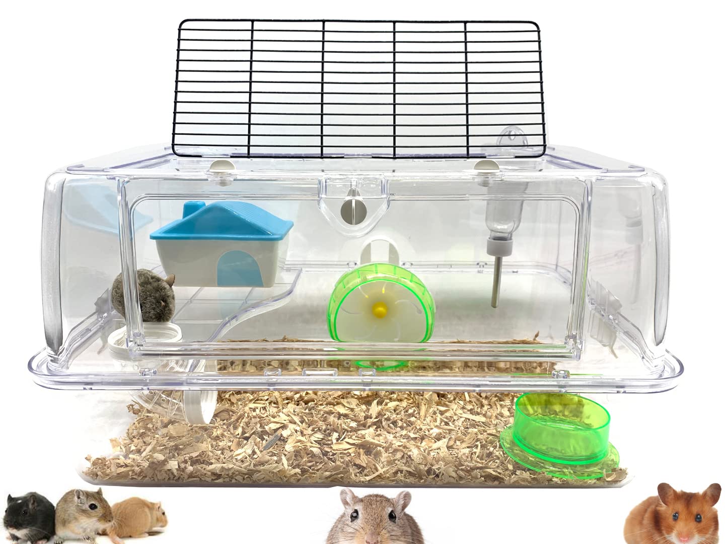 2-Tiers Acrylic Clear Hamster Mouse Deluxe Palace House Habitat with Large Running Wheel Water Bottle Tower Food Bowl Hide House