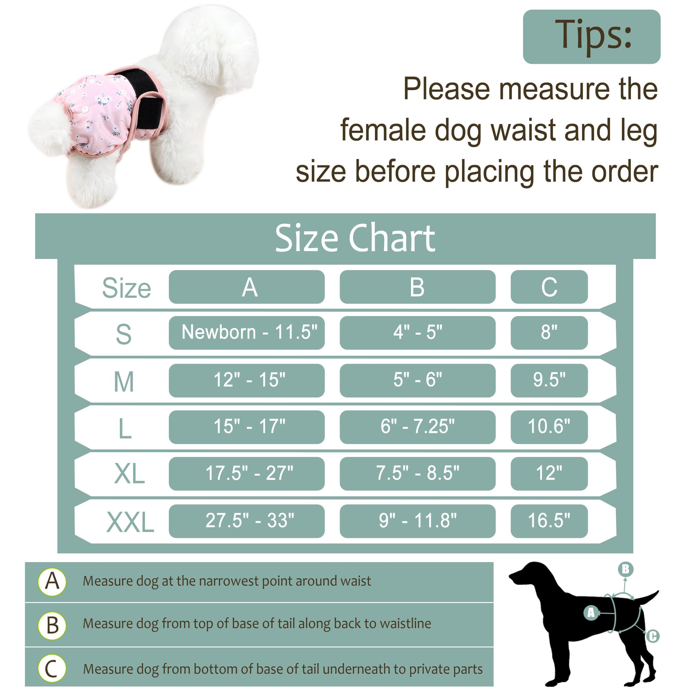 Grecle Female Dog Diapers - Premium Reusable Diapers For Doggie In Heat - Highly Absorbent Dog Diapers Female For Pet Incontinen