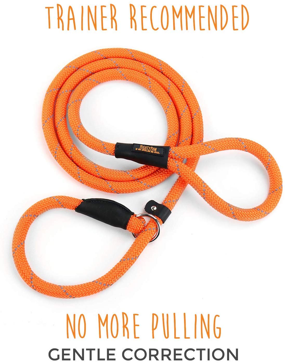 Mighty Paw 6' Slip Dog Leash - Gentle Correction With No More Pulling - Rock Climbers Rope For Ultimate Strength - Universal Design - One Size Fits All - Control When You Need It - Reflective Thread