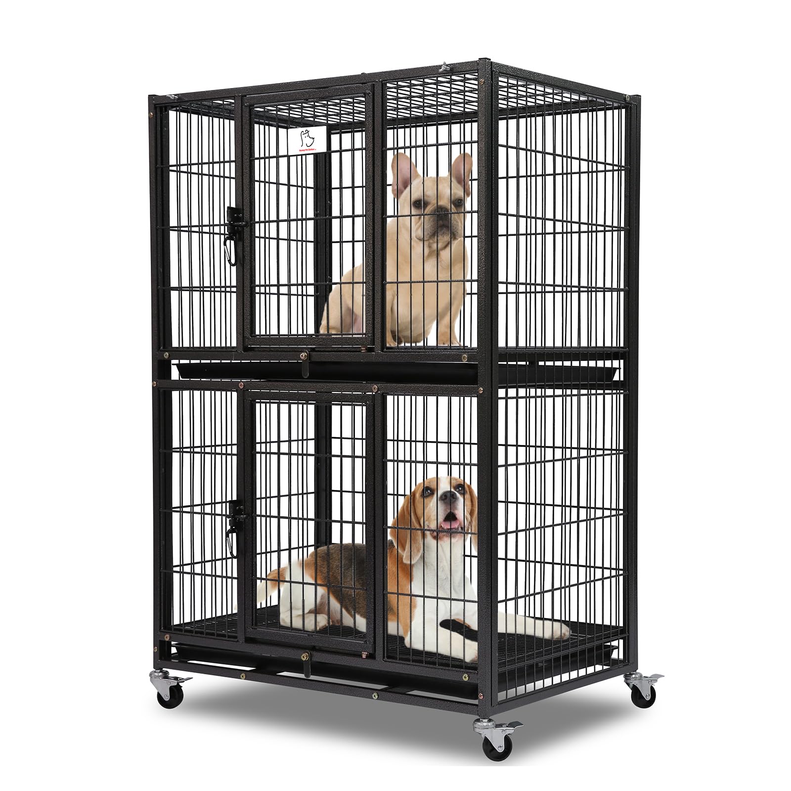 Homey Pet 31 Inch Stackable Heavy Duty Dog Crate Cage Kennel With Four Lockable Wheels, Removable Tray, Escape Proof Wire Drop D