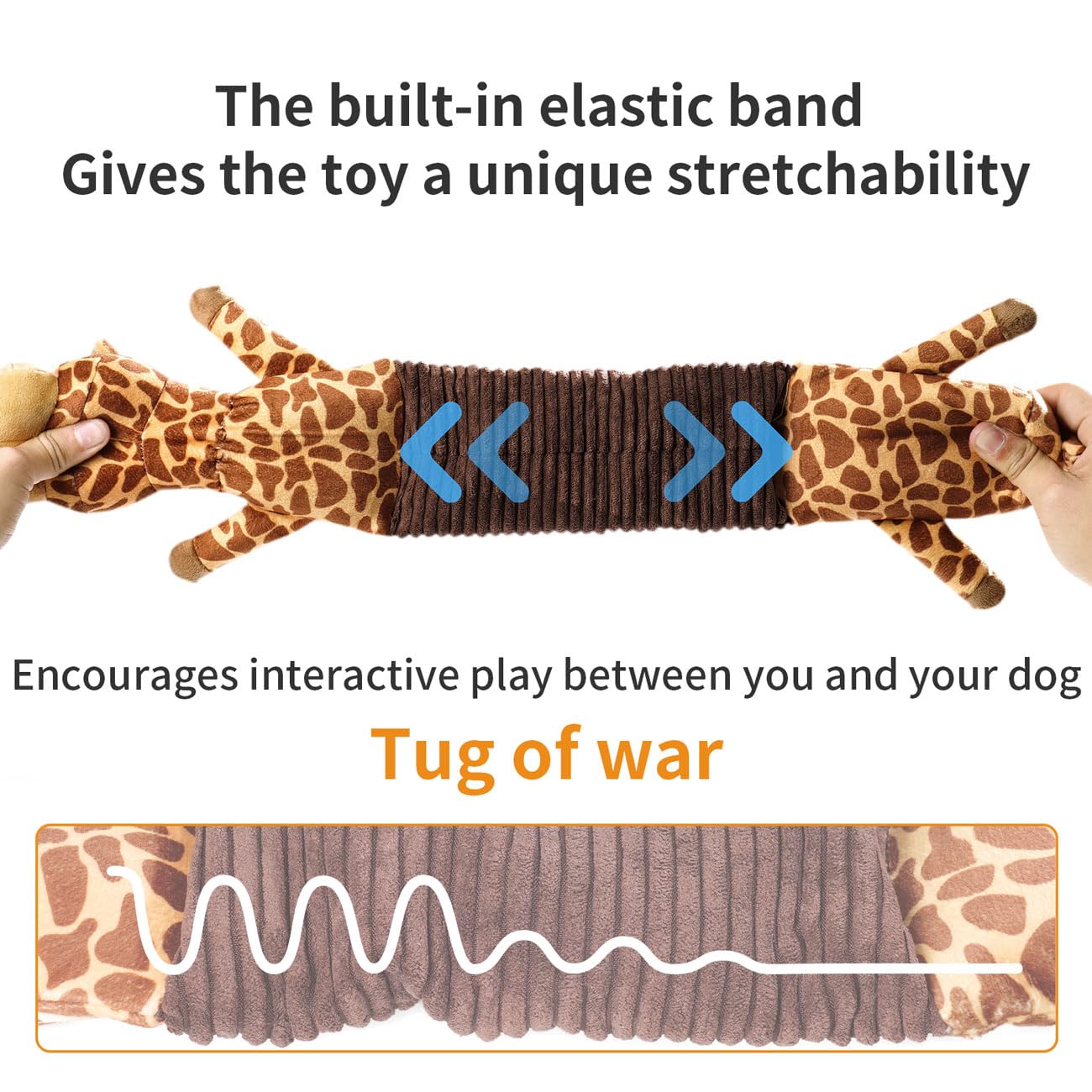 MEWMINGLE 3-in-1 Squeaky Dog Toy for Chewer (Squeaker, Crinkle Paper & Elastic Band), Durable Interactive Puppy Plush Stuffed Ch