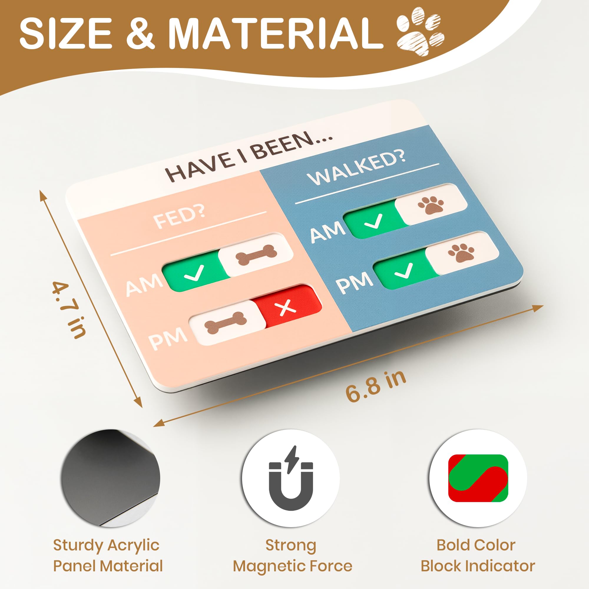 Dog Feeding Reminder Sign, Pet Feeding Tracker with Magnet, AM PM Daily Acrylic Slider Board for Fridge Wall Mounting, Plus Walk