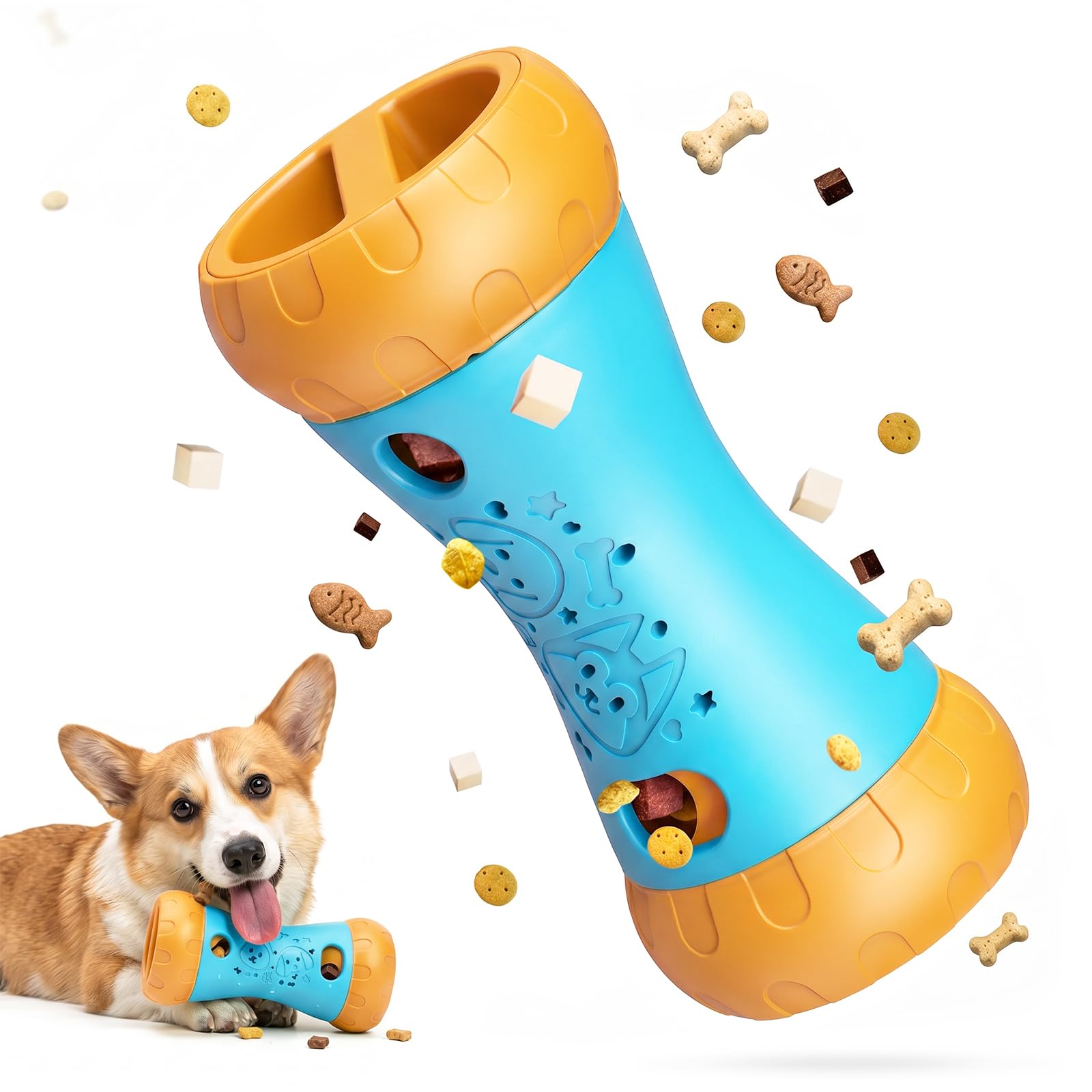 Treat Dispensing Dog Toy, Dog Puzzle Toys for Small Medium Large Dogs, Mental Stimulating Stepless Adjustable Slow Feeder, Bored