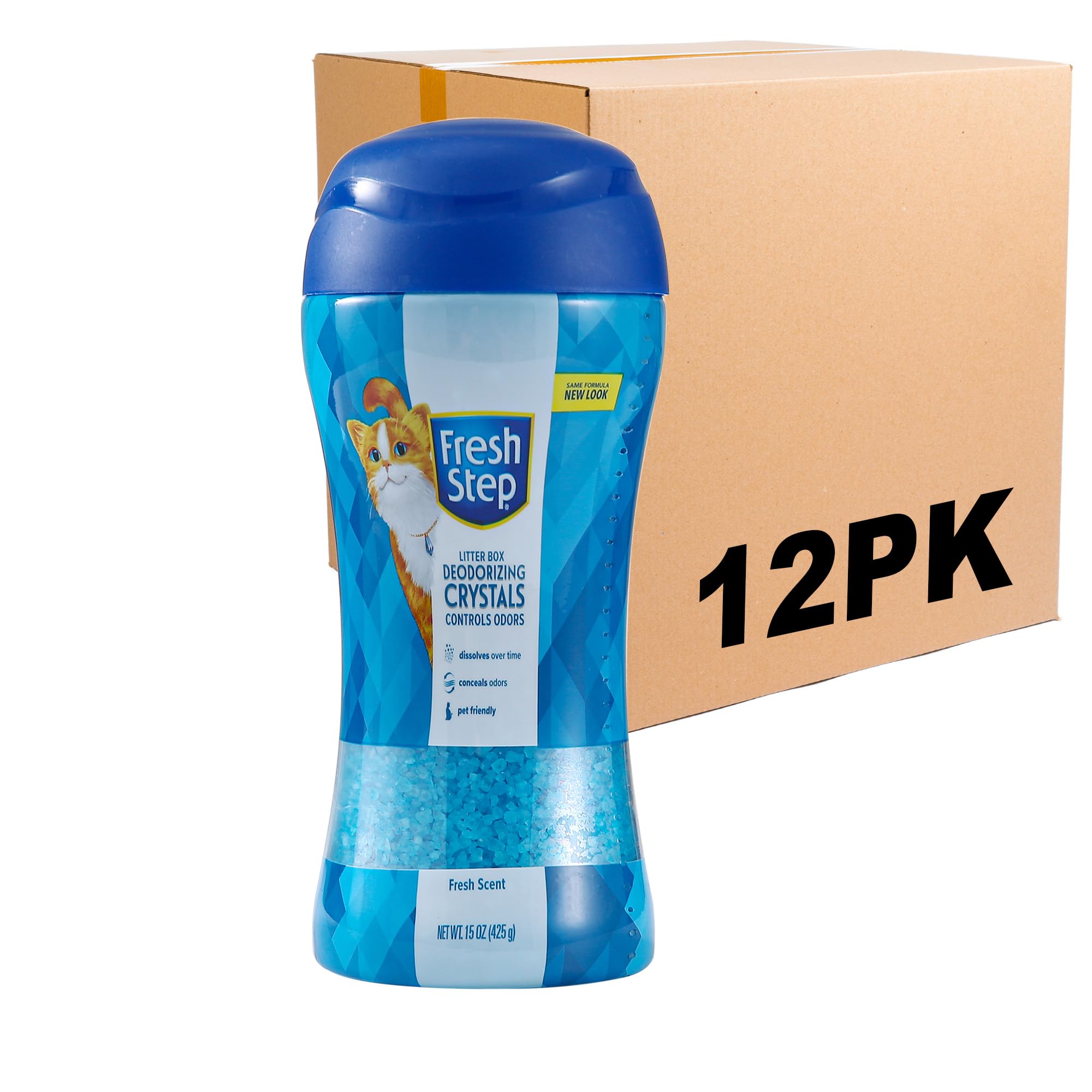 Fresh Step Cat Litter Crystals In Fresh Scent | Cat Litter Box Deodorizer | Combats Cat Odors And Neutralizes Smells To Keep Your Home Clean, 15 Ounces - 12 Pack