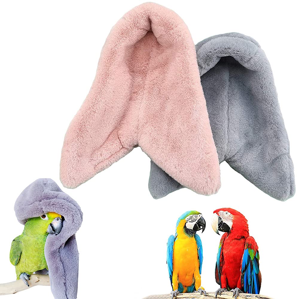 Sinfun 2 Pieces Bird Cozy Corner Fleece Bird Blanket Parrot Warm Nest House Bed Hanging Hammock Toy Plush Snuggle Hut Cage Beddi