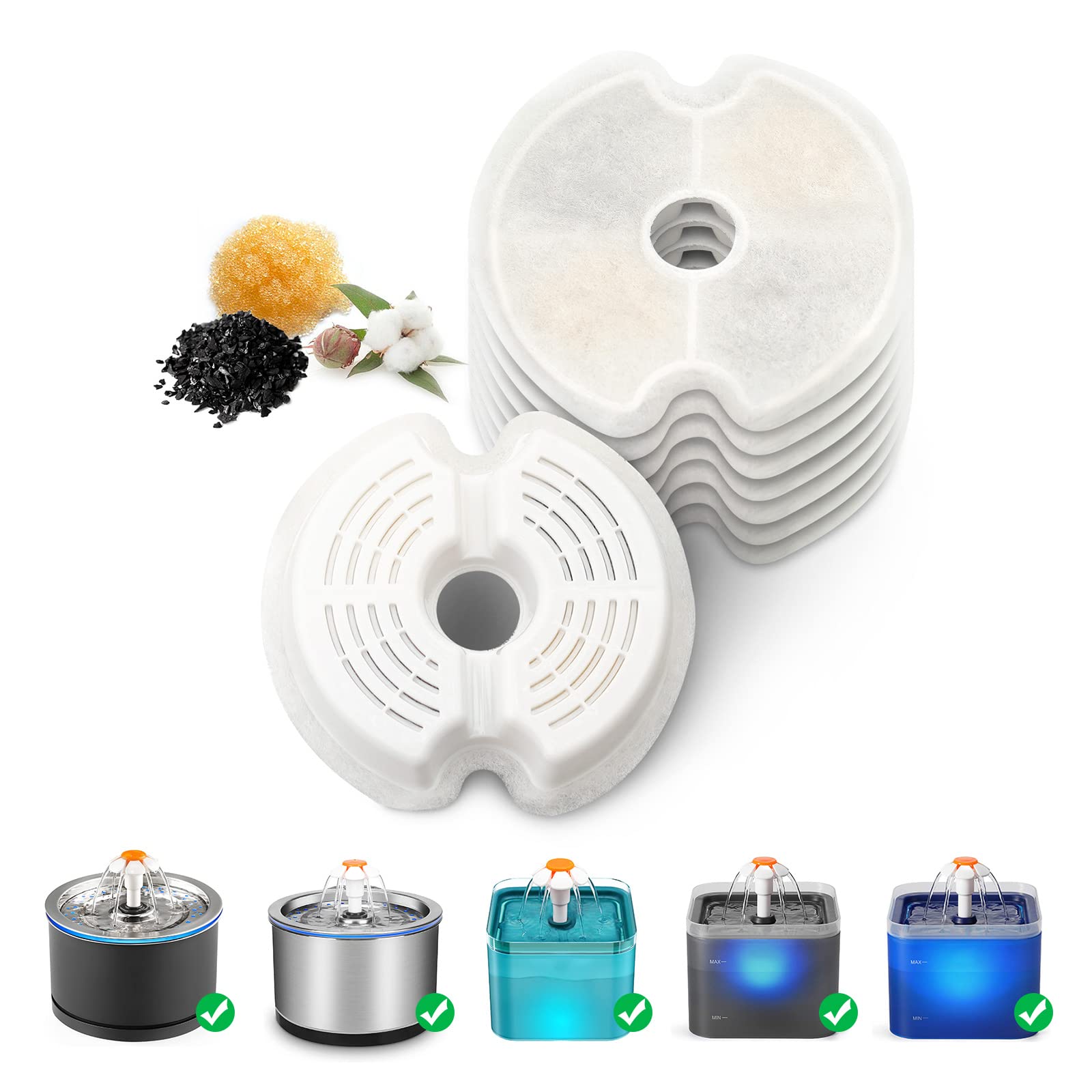 Nautypaws Cat Water Fountain Filters, 8 Packs Replacement Carbon Filters For Automatic Pet Water Fountain, Stainless Steel Cat Water Fountain…