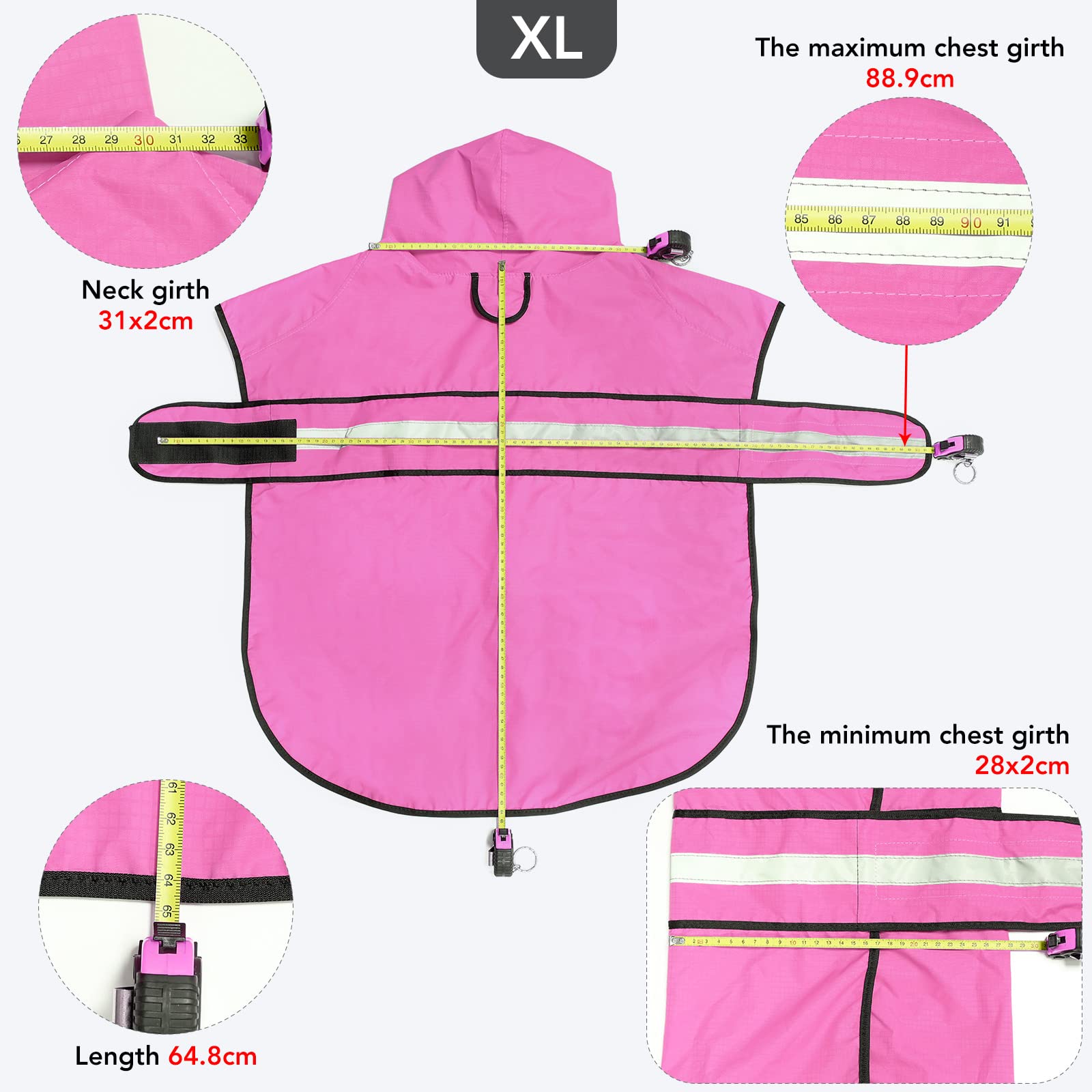 Ezierfy Waterproof Dog Raincoat - Adjustable Pet Rain Coat, Lightweight Dog Hooded Slicker Poncho Rain Jacket For Small To X- Large Dogs And Puppies (Pink, X-Large)