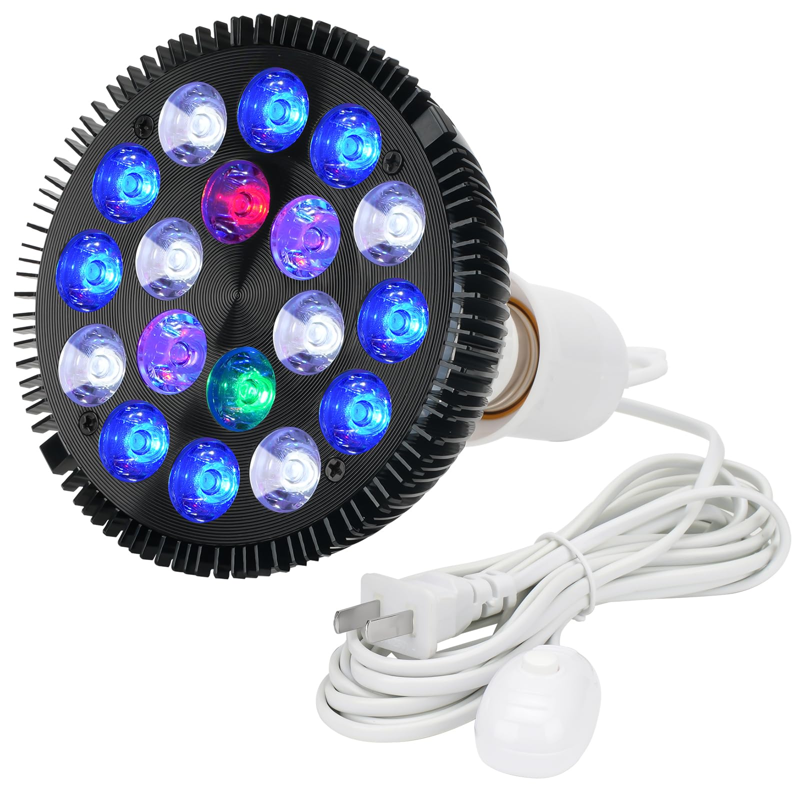LED Aquarium Lights Bulb 18W Saltwater Fish Tank Light Full Spectrum Aquatic Plants Grow Lamp Refugium Light with UV Blue White 