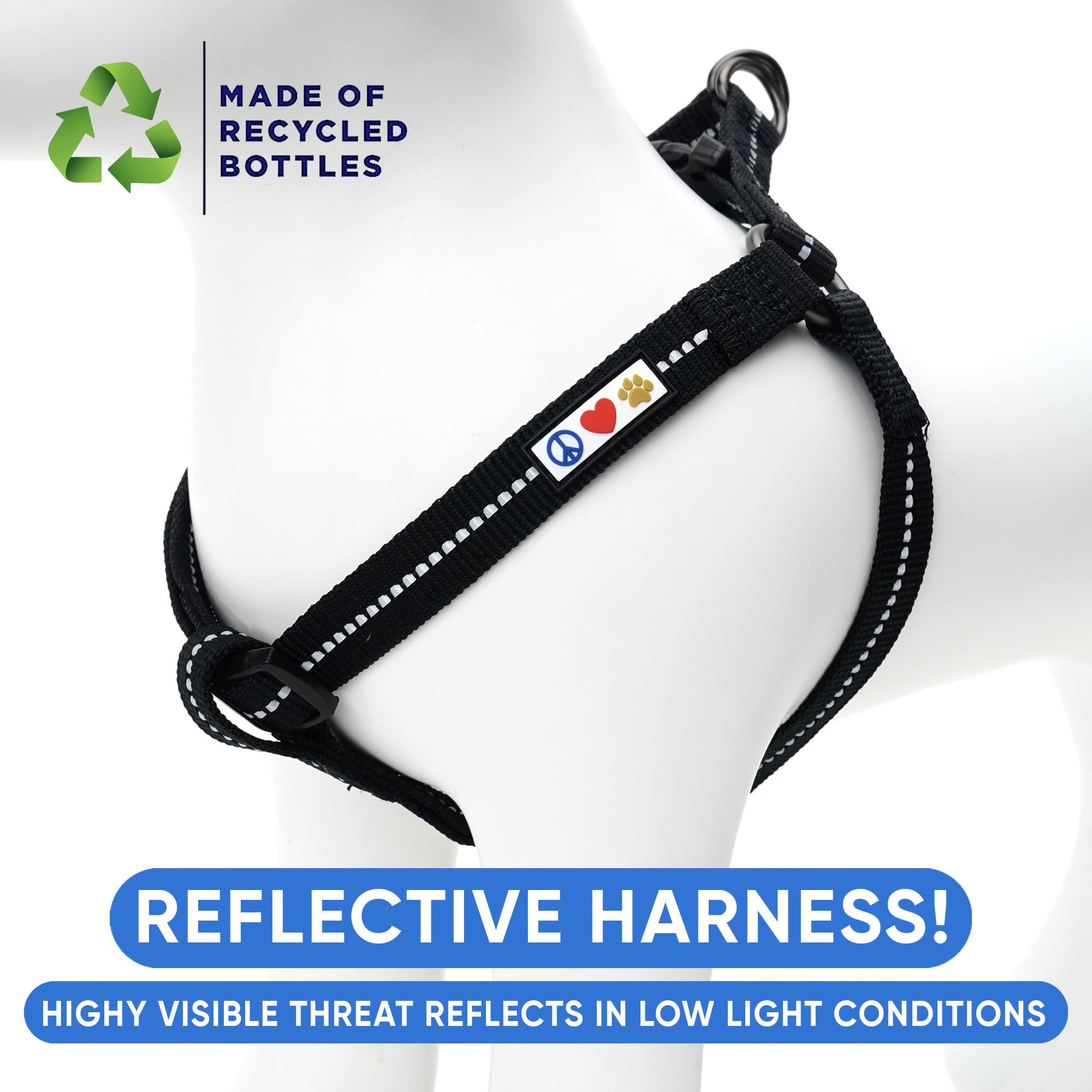 Pawtitas Recycled Dog Harness with Reflective Stitched a Puppy Harness Made from Plastic Bottles Collected from Oceans Large Bla