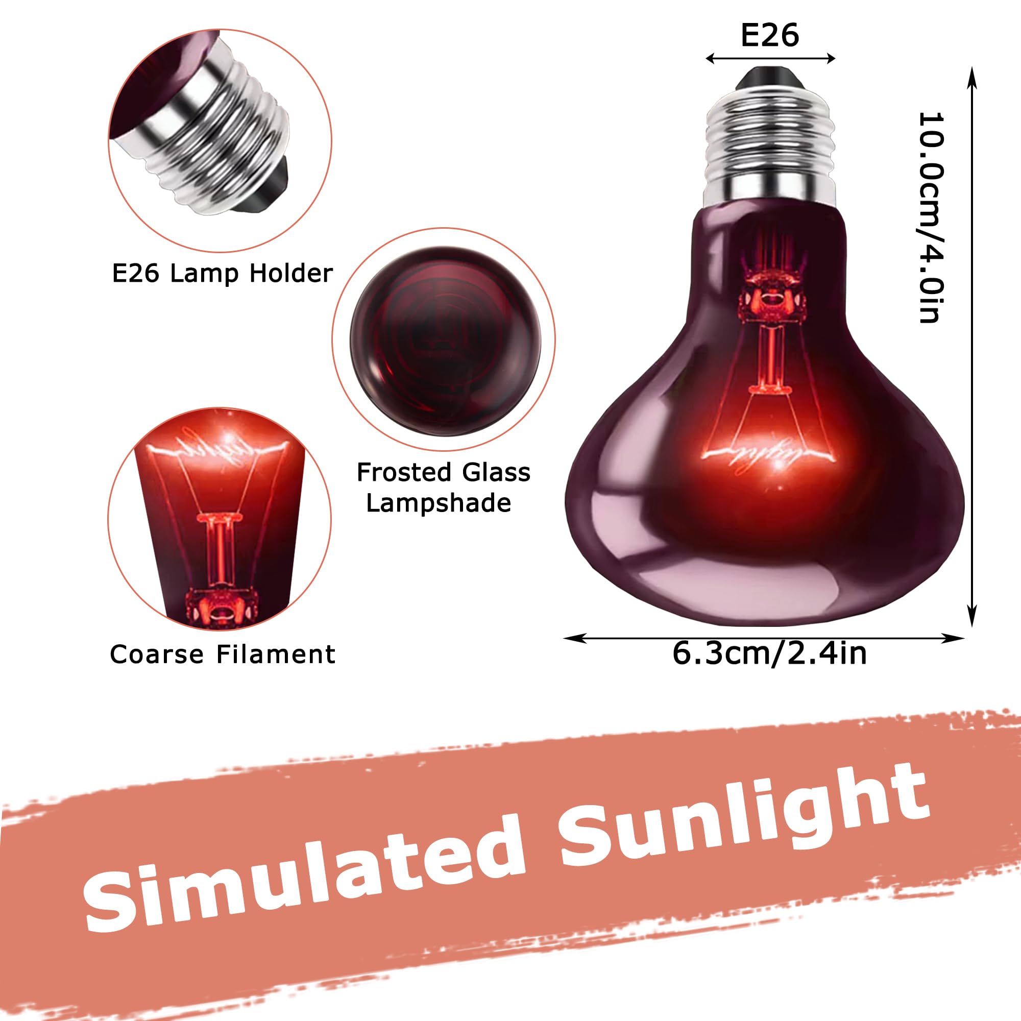 Hartompet 60W Infrared Red Heat Lamp - Perfect Basking Spot Bulb For Lizards, Bearded Dragons, Snakes & Chickens; Efficient Red