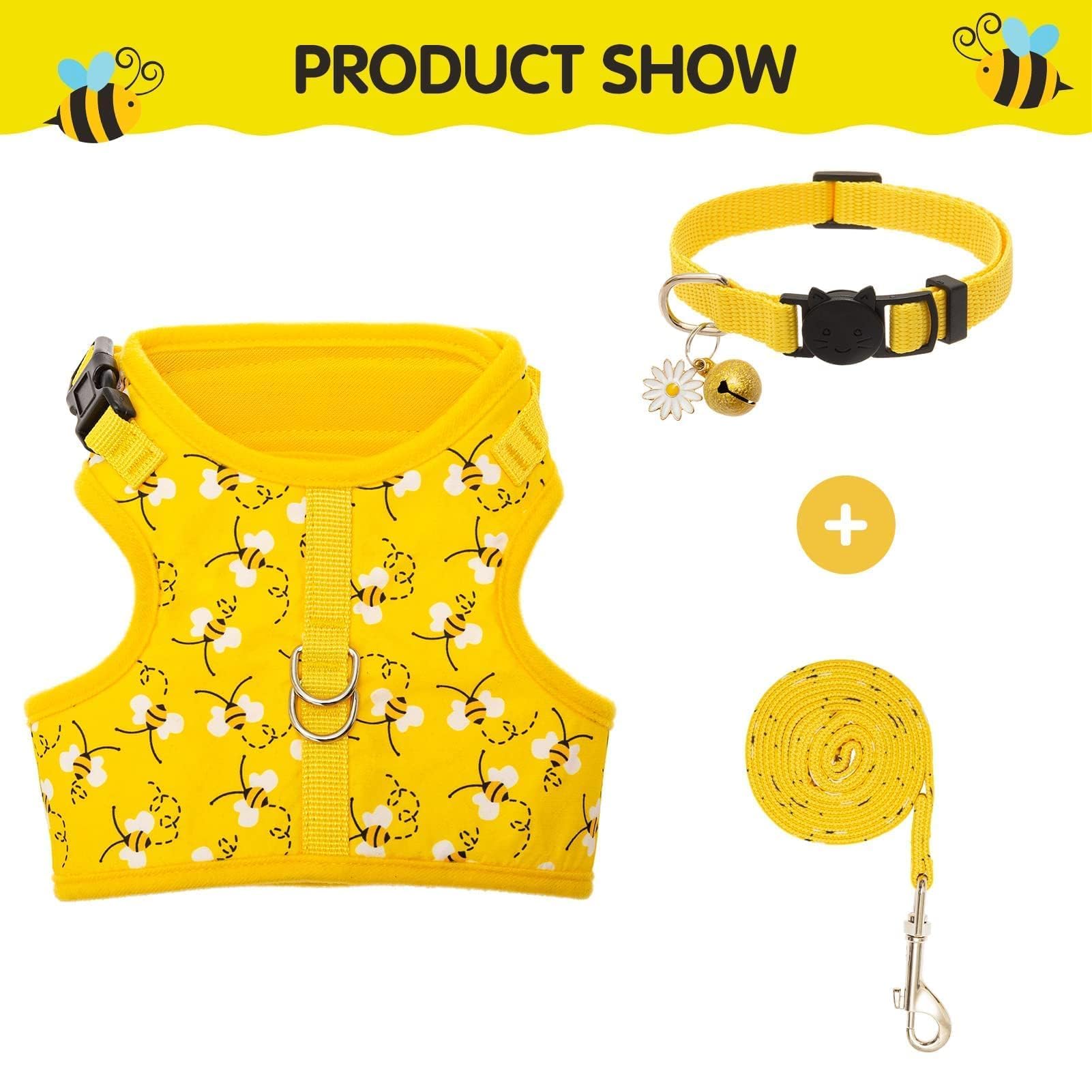 Bingpet Cat Harness With Leash And Collar For Walking - Escape Proof With 59 Inches Leash - Adjustable Soft Vest Harnesses For M